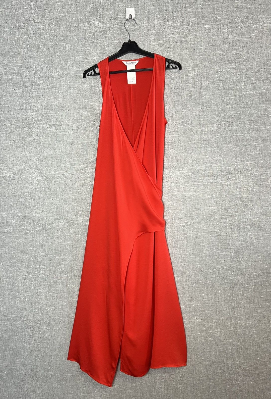 Max Mara Red Silk Wrap Maxi Dress Size US8 IT42 Sleeveless