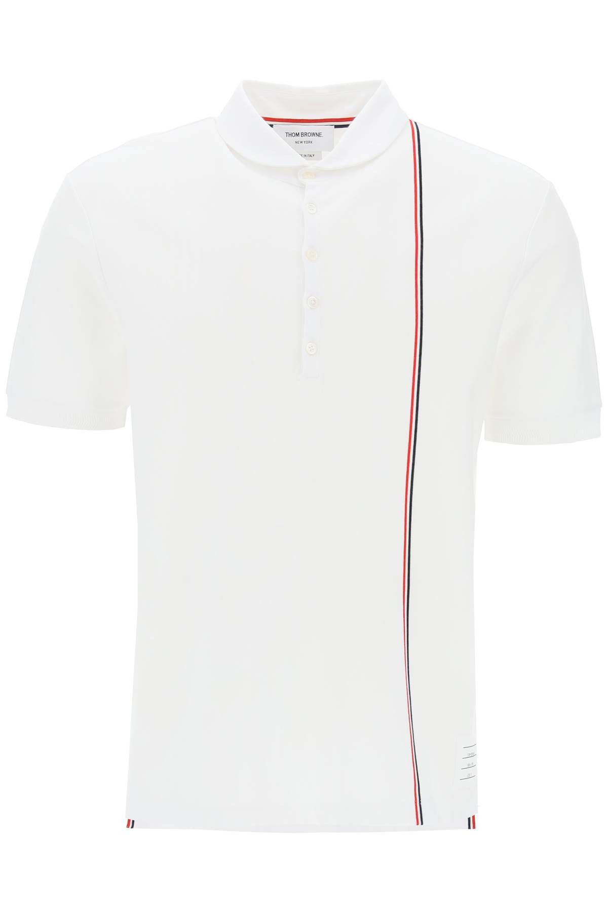 image of Thom Browne Polo Shirt With Tricolor Intarsia in Bianco, Men's (Size Medium)