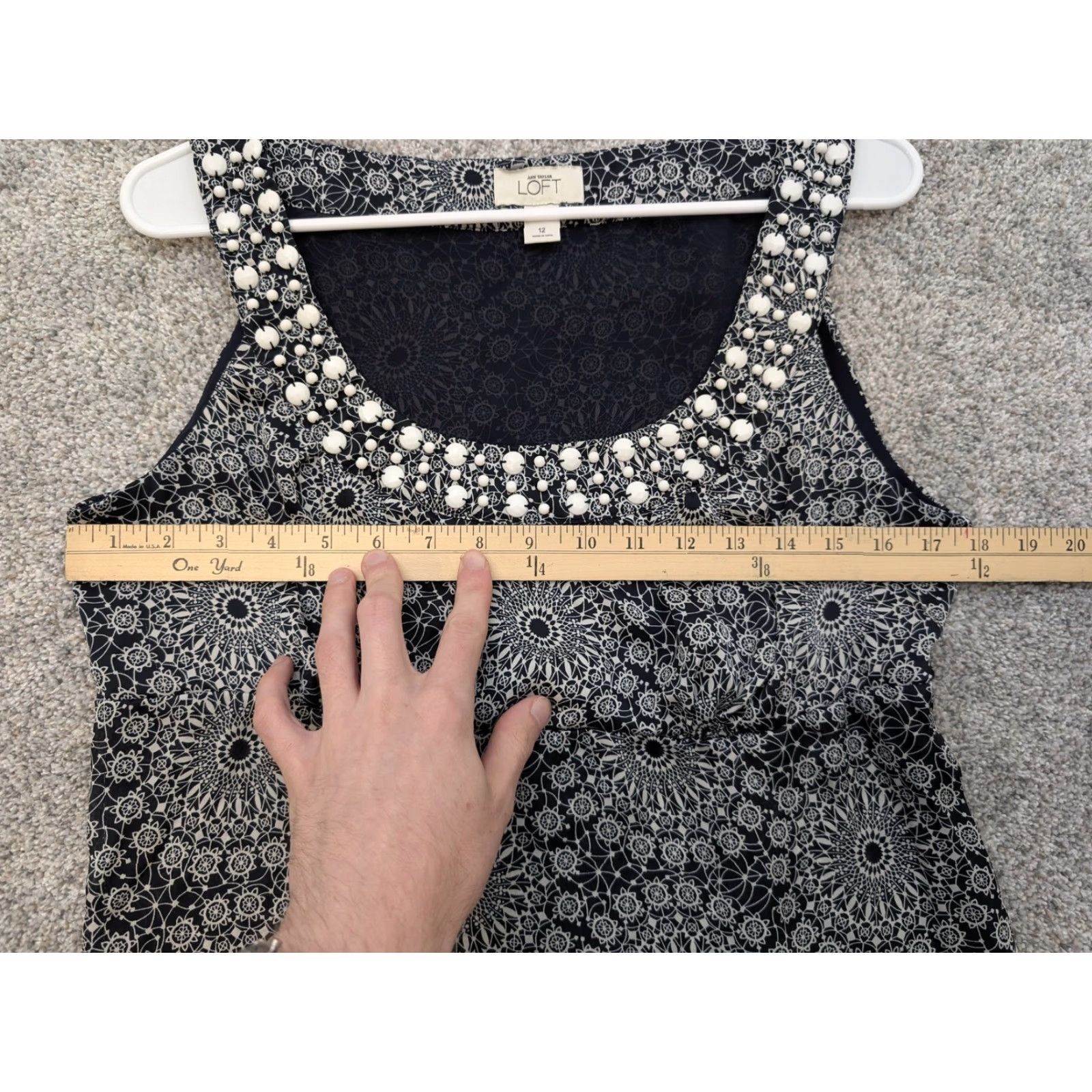 Ann Taylor Ann Taylor LOFT Tank Womens 12 Black White Sleeveless Embellished Geometric Print Beaded Sequin Zipper Scoop Neck Casual Elegant Bohemian Modern Women Size XL / US 12-14 / IT 48-50 - 3 Thumbnail