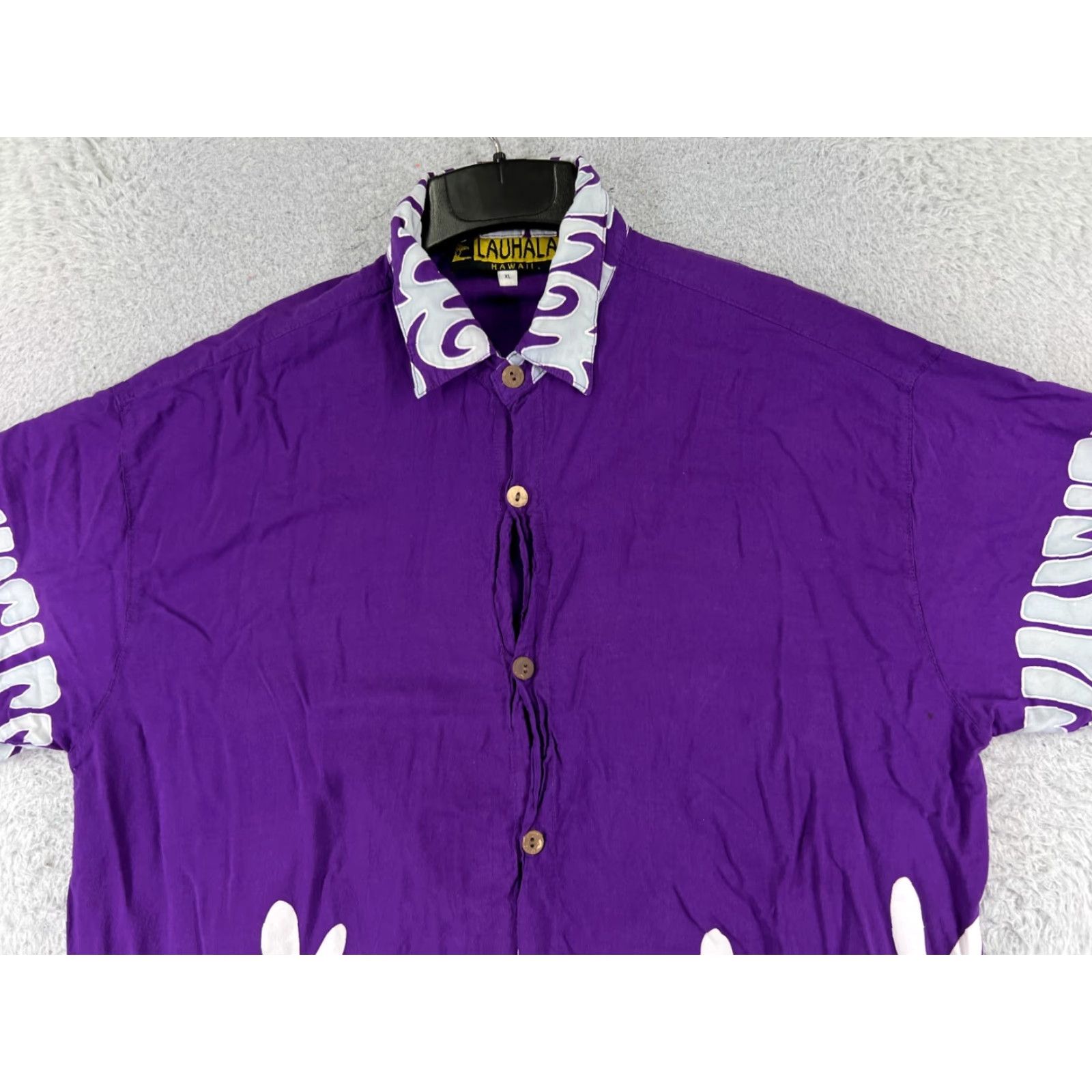 Vintage LAUHALA Hawaiian Shirt XL Purple Gray Floral Button Up Short Sleeve Mens Size US XL / EU 56 / 4 - 4 Thumbnail
