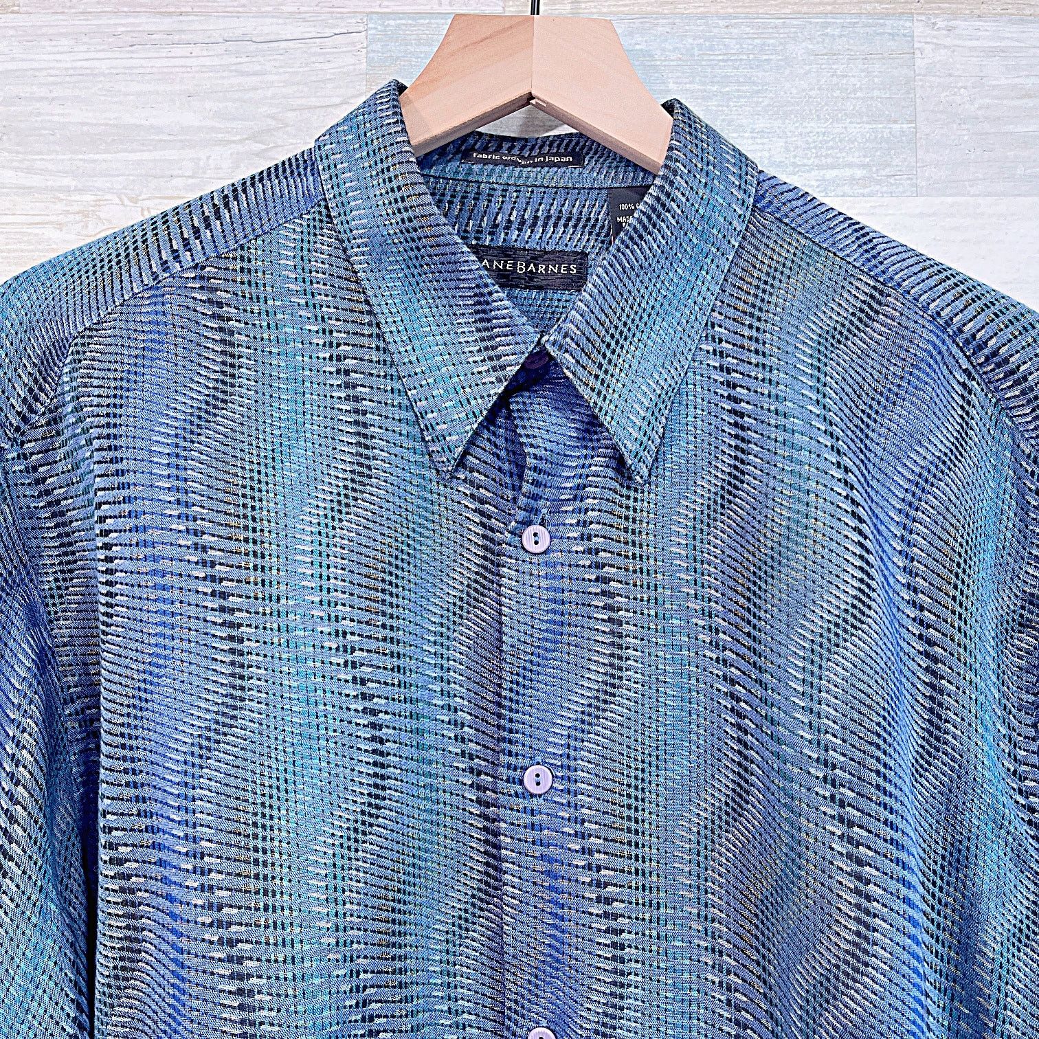 Jhane Barnes × Vintage Jhane Barnes Vintage Jacquard Shirt Blue Mens Large Size US L / EU 52-54 / 3 - 2 Thumbnail