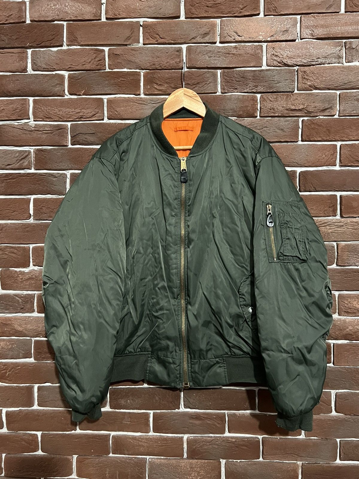 image of Bomber Jacket x Made In USA 90's Ma1 Flyer Green Vintage Bomber Alpha Jacket Oversize (Size 2XL)