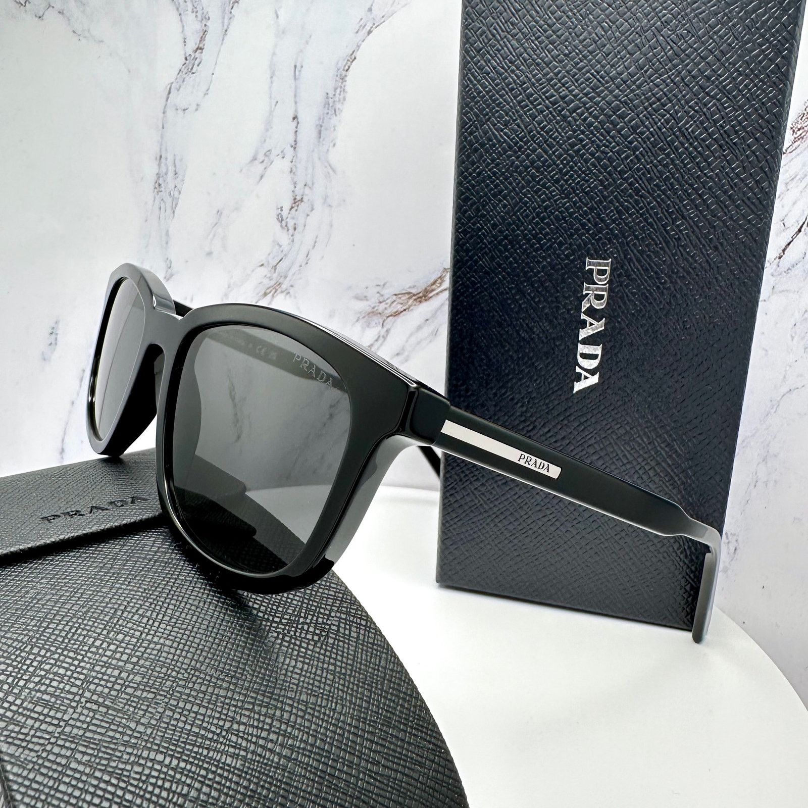 Prada New PRADA Sunglasses Black Acetate Square Silver Metal Size ONE SIZE - 11 Thumbnail