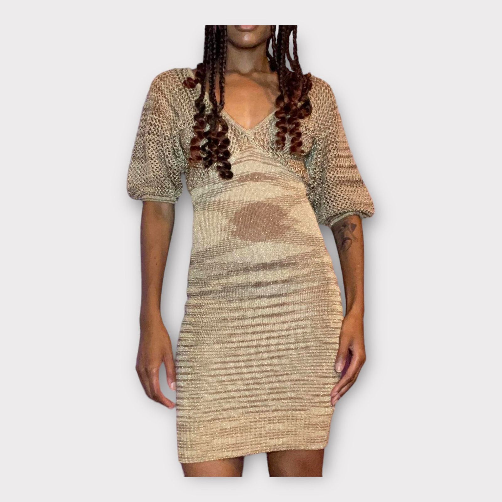 Bebe Bebe | Vintage Y2K Shimmery crochet Body-con Mini Dress | XS Size XS / US 0-2 / IT 36-38 - 12 Thumbnail