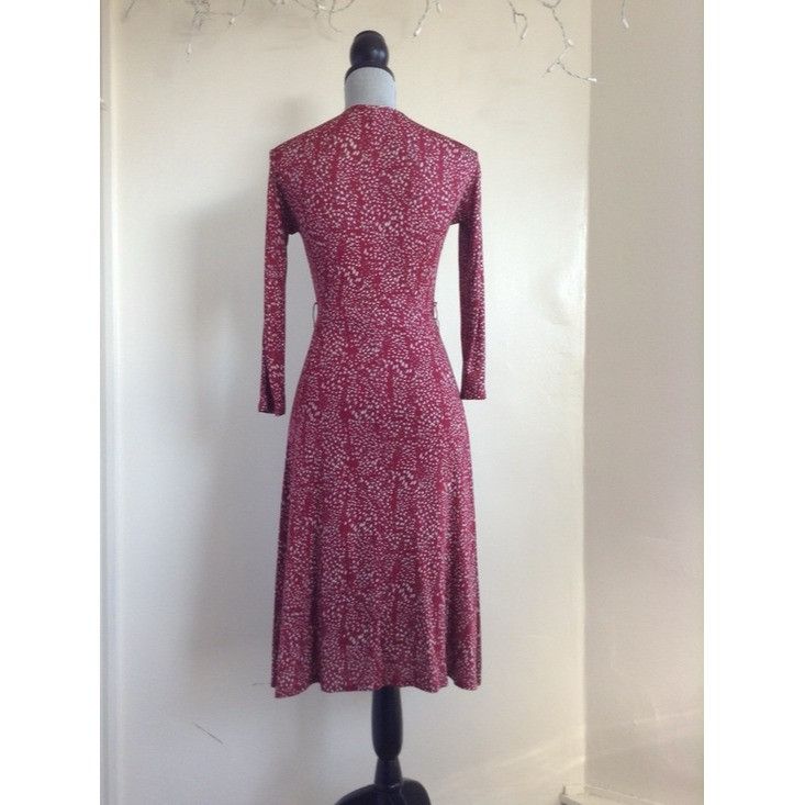 Max Mara MaxMara Silk Knit Jersey Long Sleeve Burgundy Print Midi Dre Size XS / US 0-2 / IT 36-38 - 8 Thumbnail
