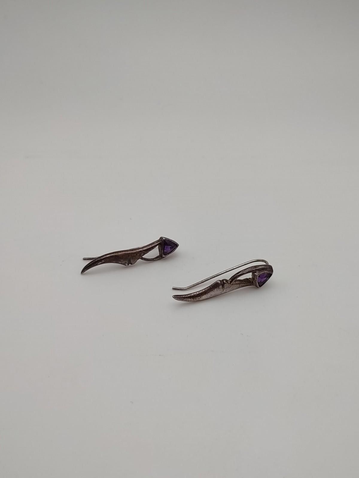 The Unbranded Brand Sterling Silver Amethyst Threader Modernist Drop Earrings Size ONE SIZE - 2 Thumbnail