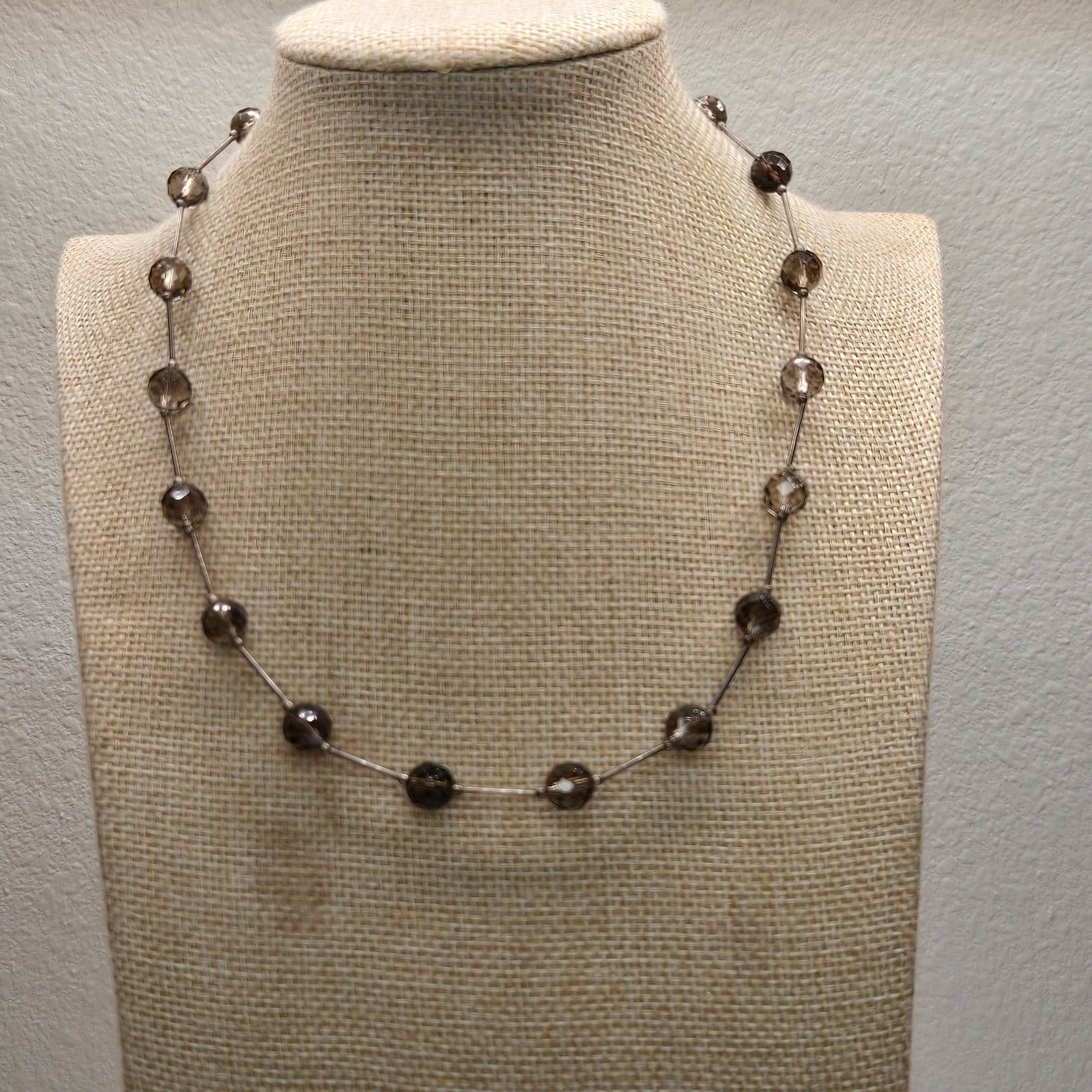 Vintage Vintage Sterling Silver FacetedSmoky Quartz Station Necklace Size ONE SIZE - 11 Thumbnail