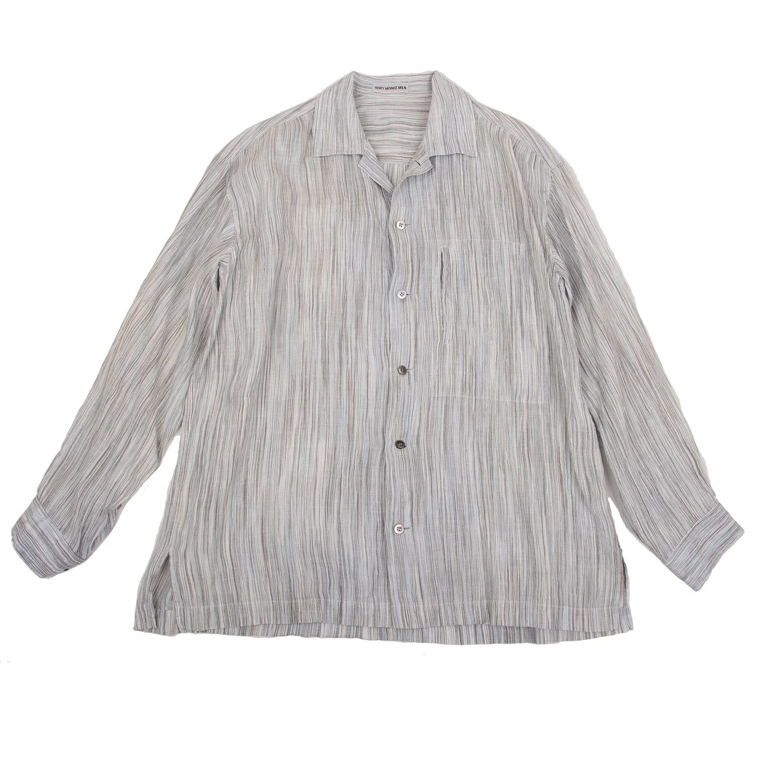 Issey Miyake Linen Striped Open Collar Shirt in Light Blue, Black, White Size US L / EU 52-54 / 3 - 1 Thumbnail