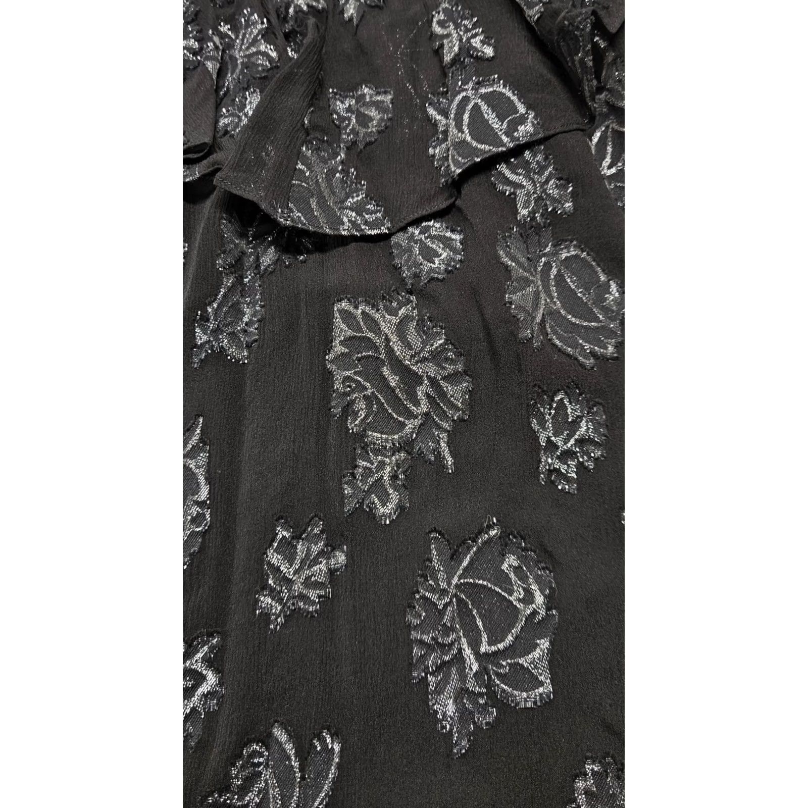 Vintage VINTAGE Rebecca Taylor Blouse Womens 0 Black Off Shoulder Floral Shimmer Silver 90s Size XS / US 0-2 / IT 36-38 - 5 Thumbnail