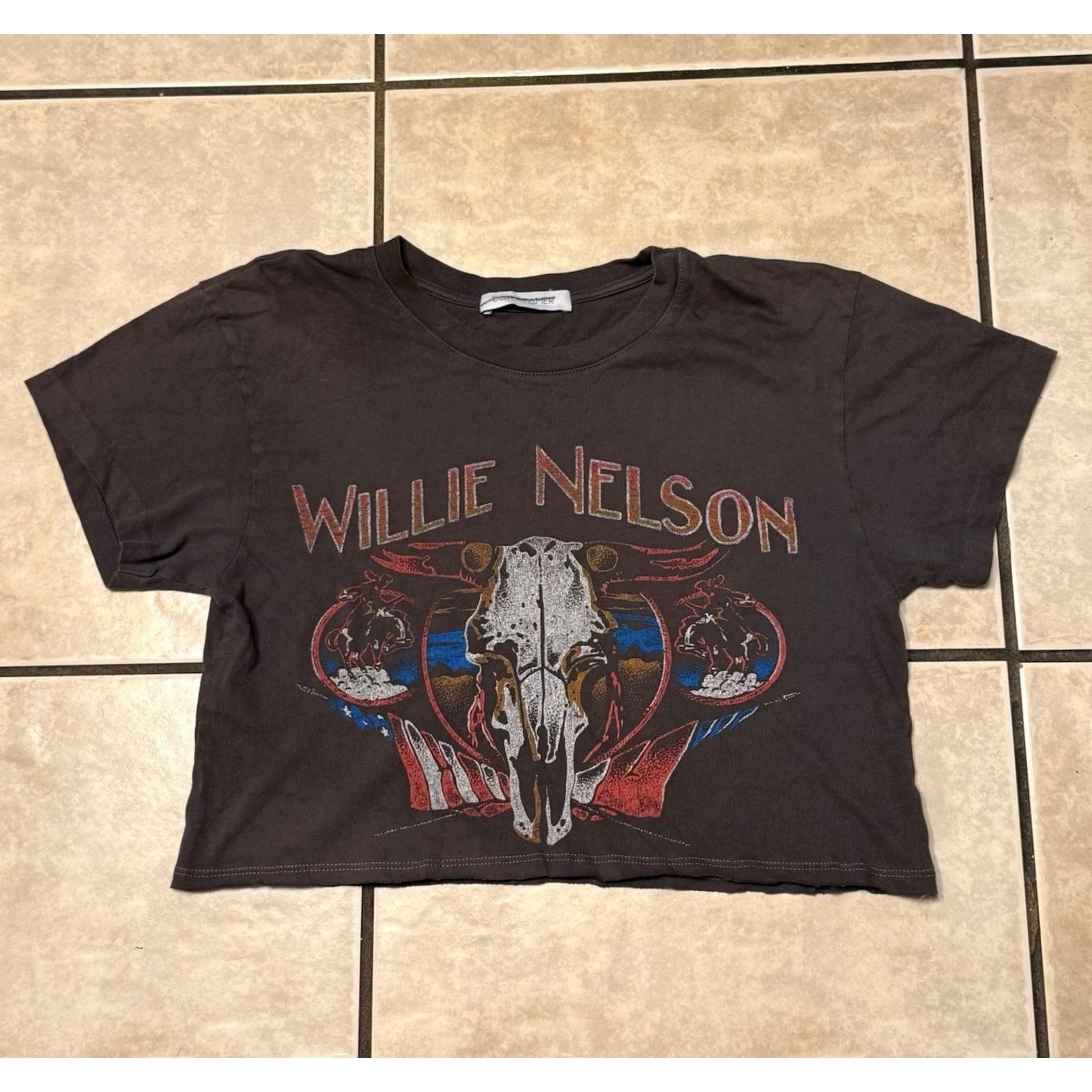 Vintage Daydreamer Willie Nelson & Family Tour Cropped T-Shirt M Women Washed Black Cowboys Western Country Rock Hipster 90s? No, 70s? Size M / US 6-8 / IT 42-44 - 2 Thumbnail