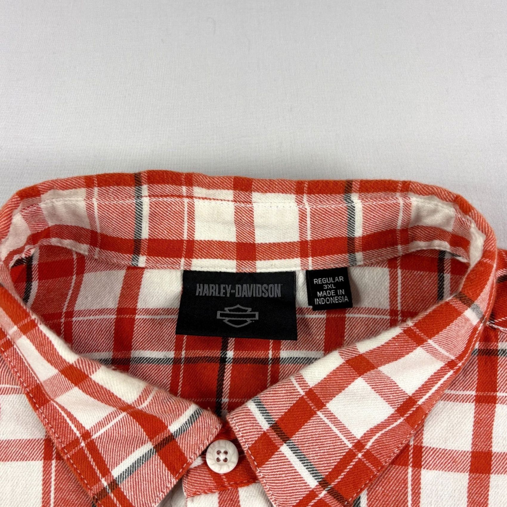 Harley Davidson Harley-Davidson Shirt Mens 3XL Orange Plaid Button-Up Short Sleeve Casual Biker Pockets Size US XXL / EU 58 / 5 - 3 Thumbnail