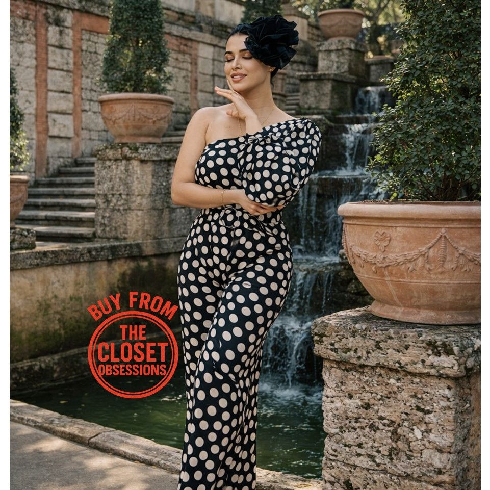 Mango Mango Polka Dot One Shoulder Jumpsuit Straight Leg NWT Size 34" / US 12 / IT 48 - 3 Thumbnail