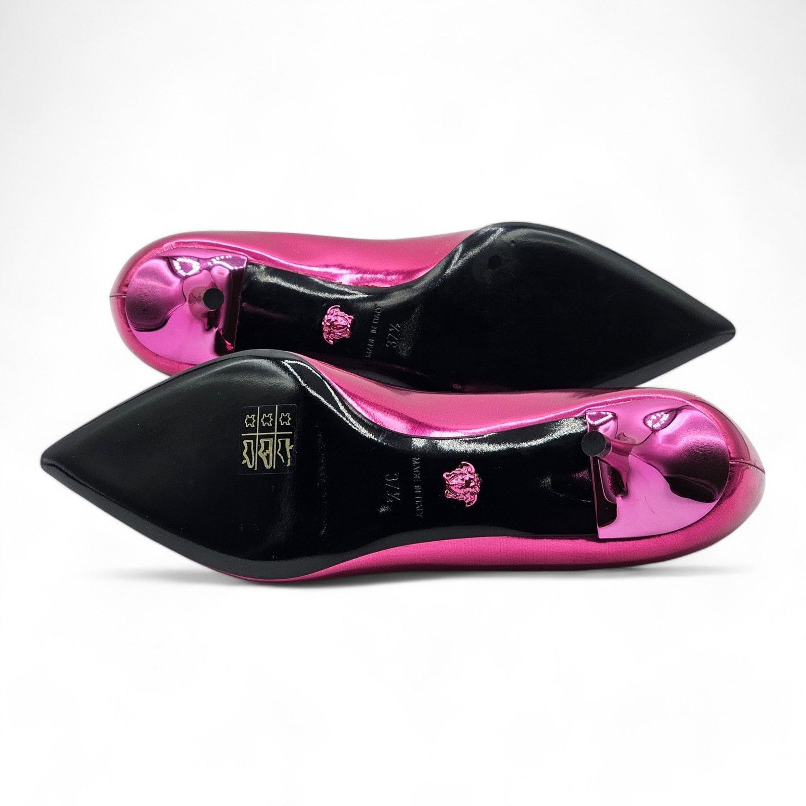 Versace Le Medusa Kitten Heel Pumps - Leather - Fuchsia Pink - 37.5 Size US 7.5 / IT 37.5 - 5 Thumbnail