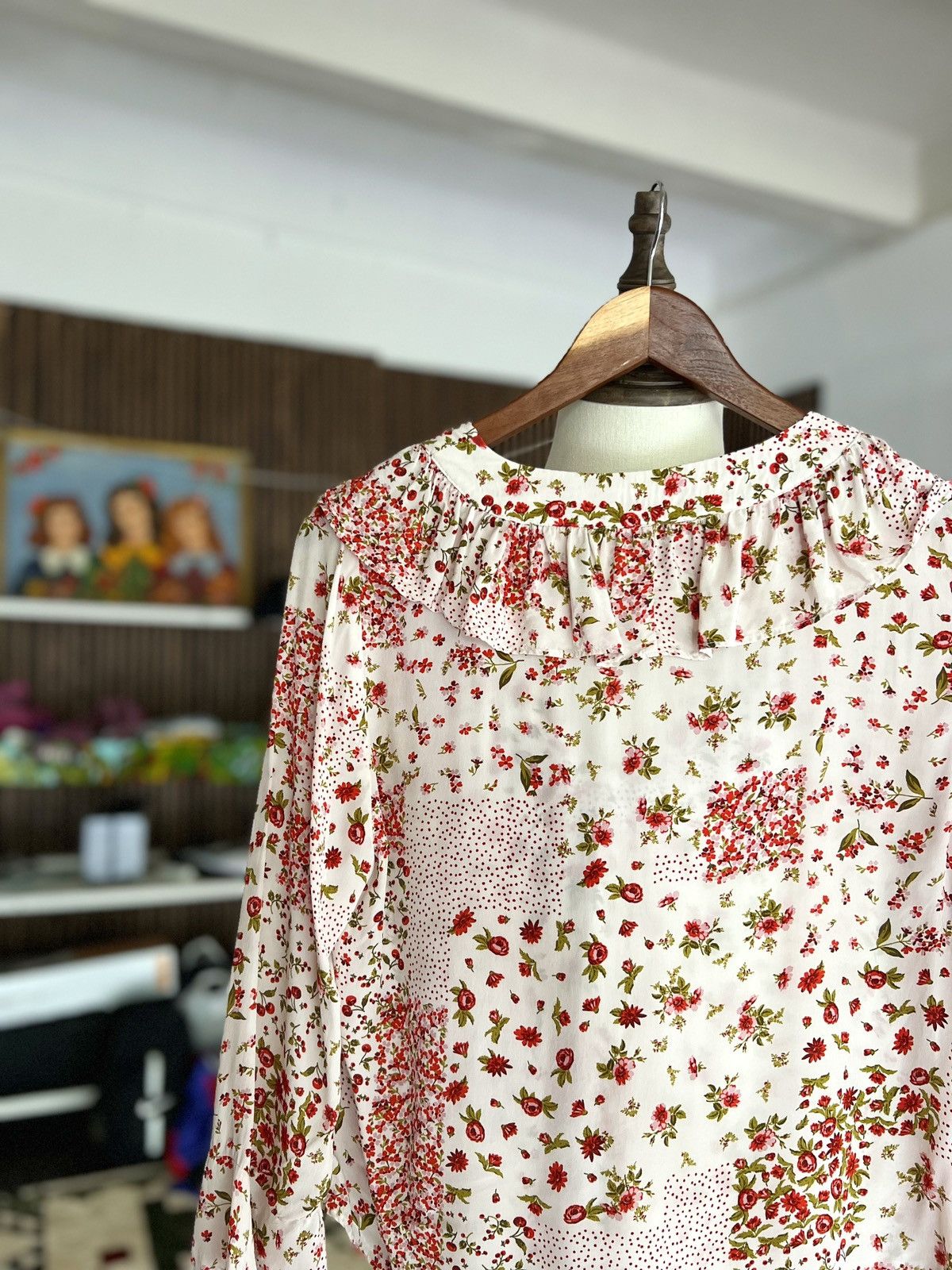 Designer × Zara Zara Women’s Ruffle Floral Long Sleeve Top Blouse Size M / US 6-8 / IT 42-44 - 8 Thumbnail