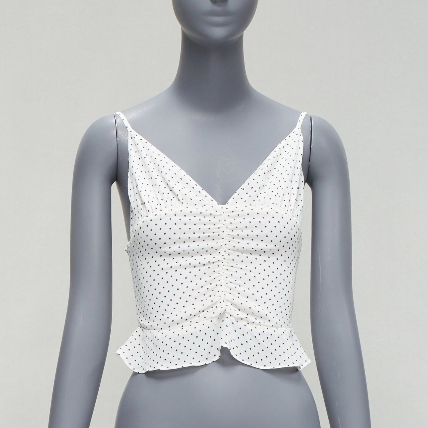 REFORMATION Hall white polka dot V neck retro ruched tank top US0 XS