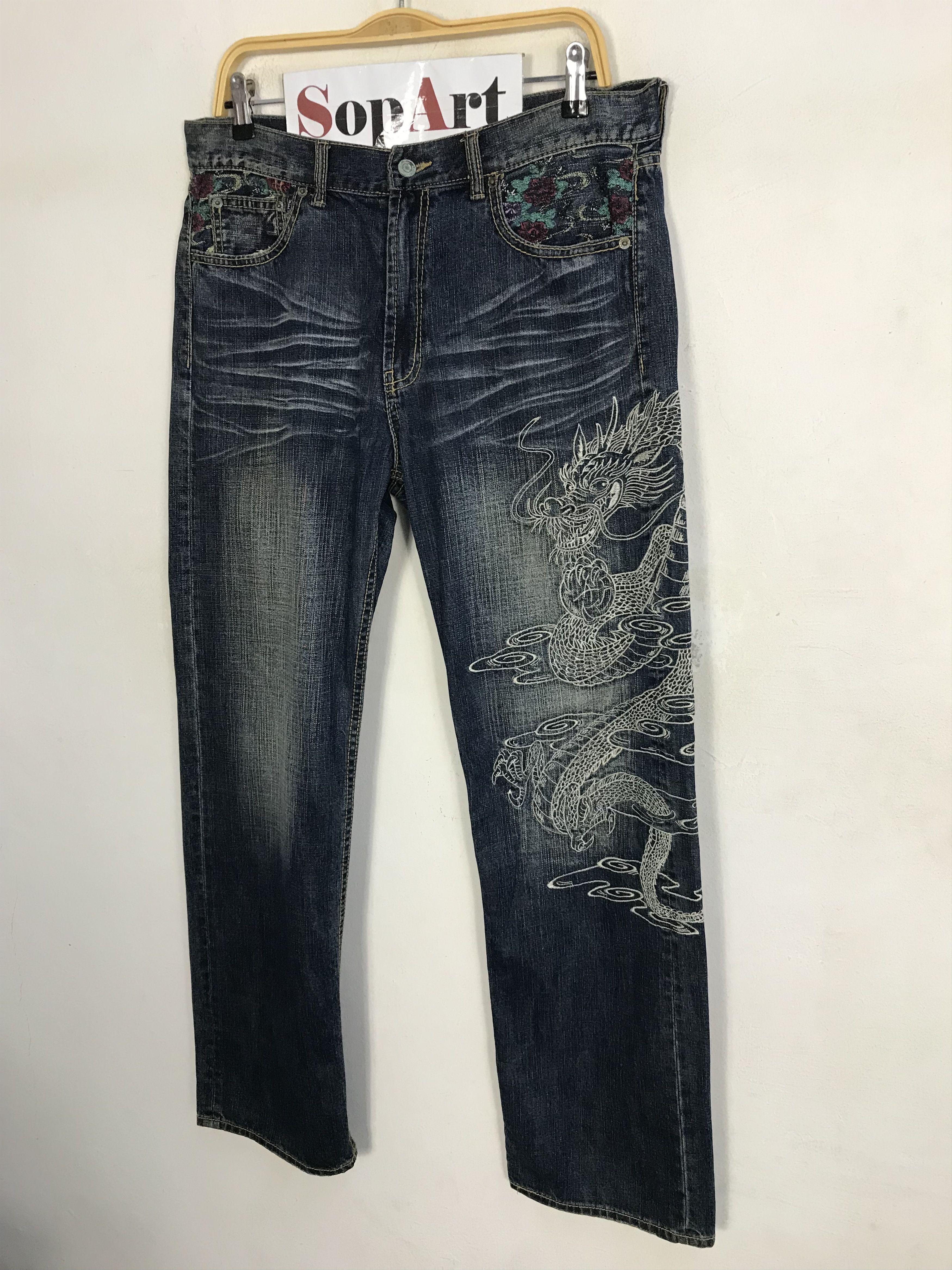 Japanese Brand Vintage Japanese Brand Embroidery Dragon Zipper Jeans Size US 34 / EU 50 - 4 Thumbnail