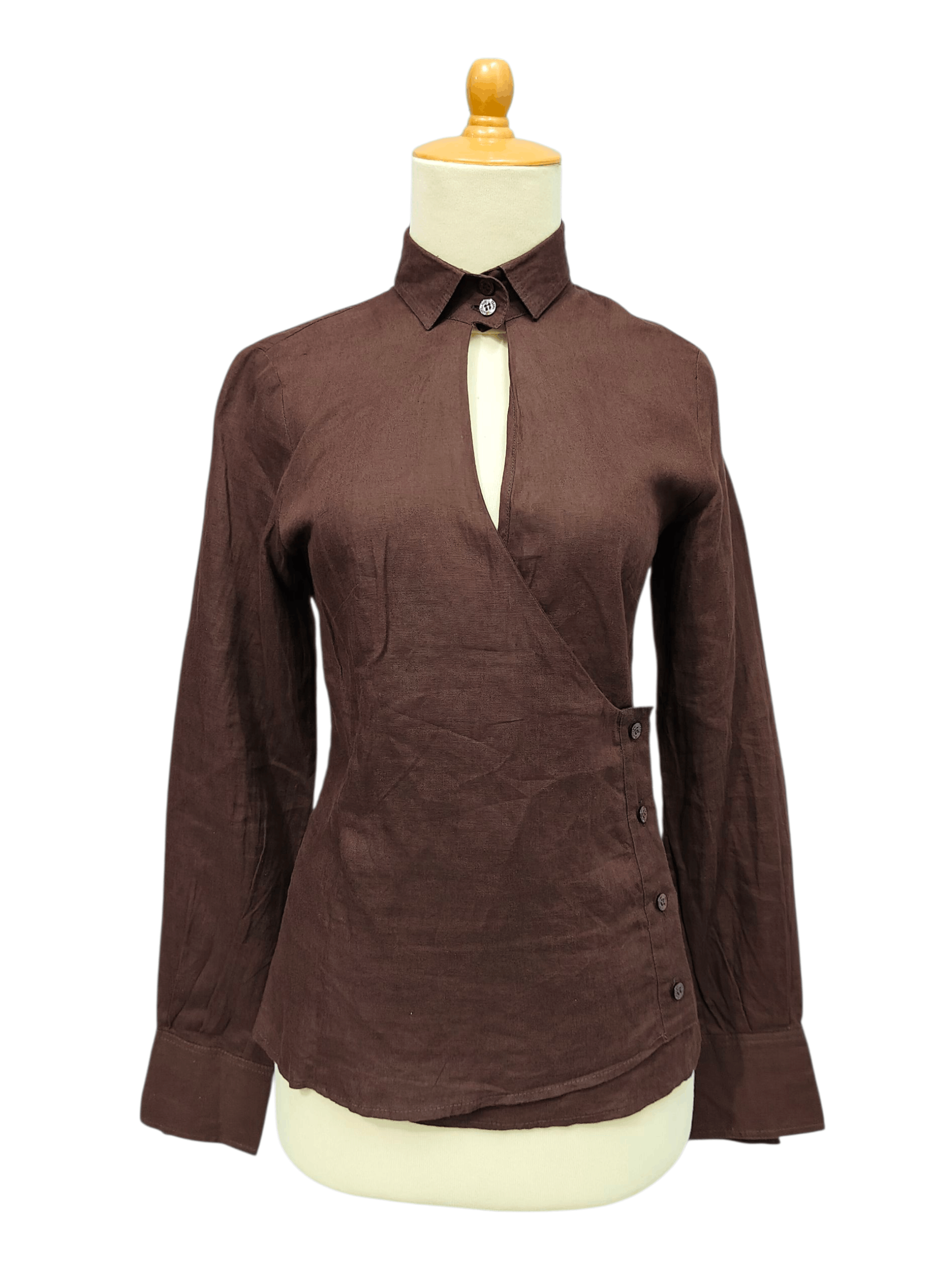 Gianfranco Ferre 90s Gianfranco Ferre- Wrap Cut Out Asymmetric Linen Shirt Size M / US 6-8 / IT 42-44 - 1 Thumbnail