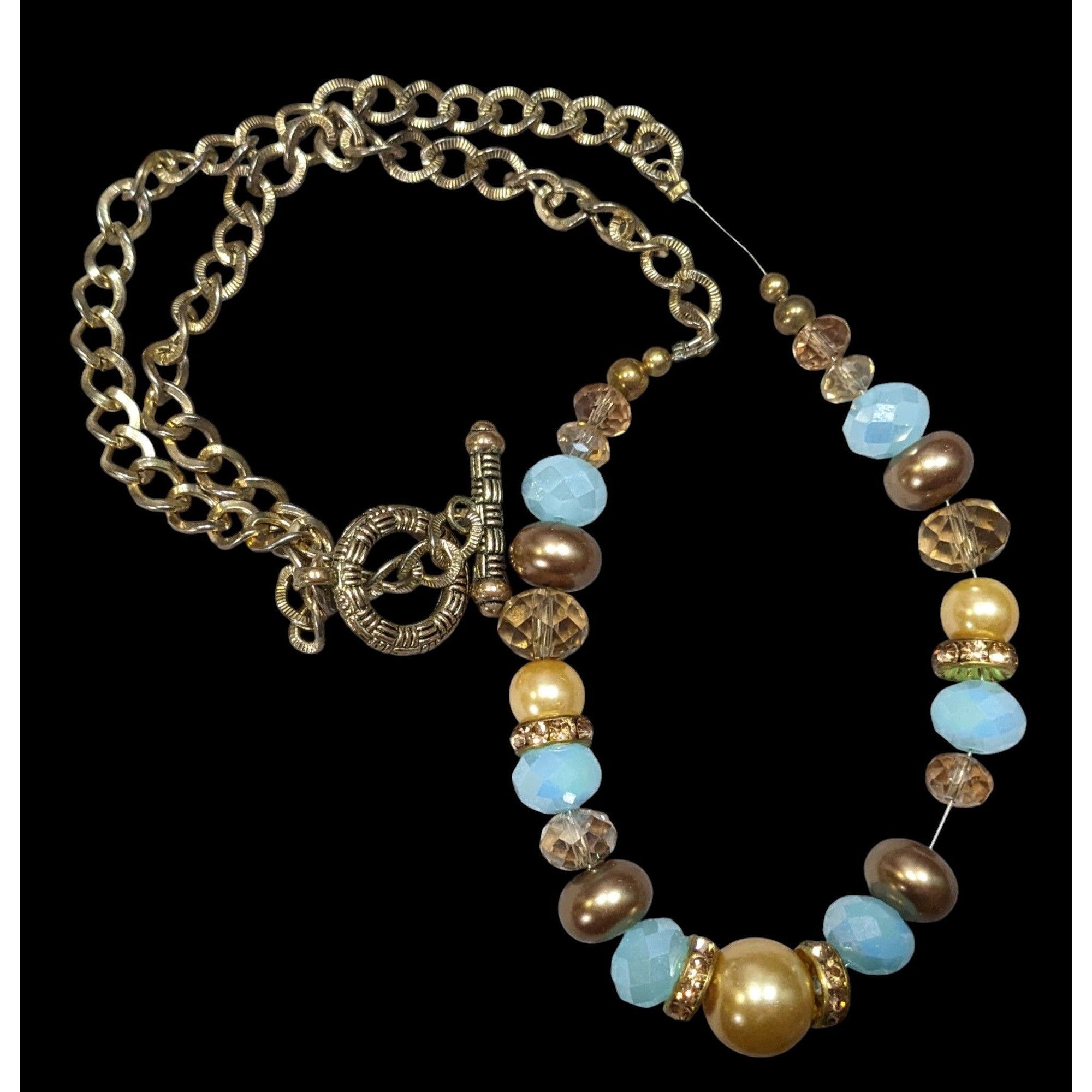 Other Handmade Glam Glass And Faux Pearl Beaded Blue And Gold Tone Size ONE SIZE - 1 Thumbnail