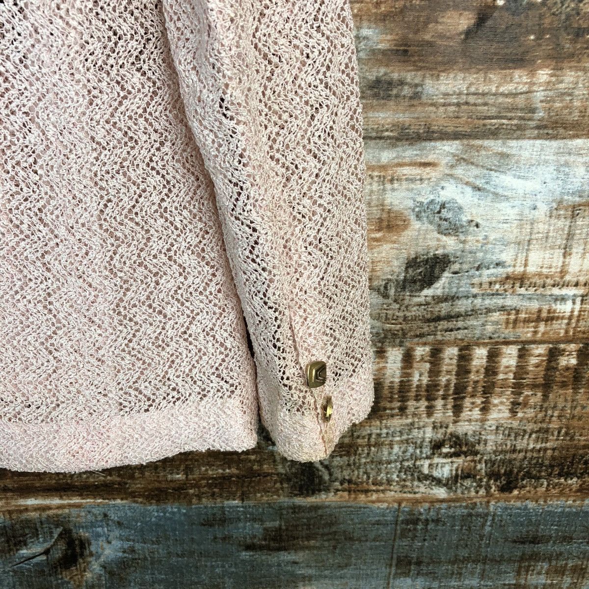 Japanese Brand × Vintage Japanese Brand Pink crochet meshnet Cardigan Knitwear #A1243 Size M / US 6-8 / IT 42-44 - 14 Thumbnail