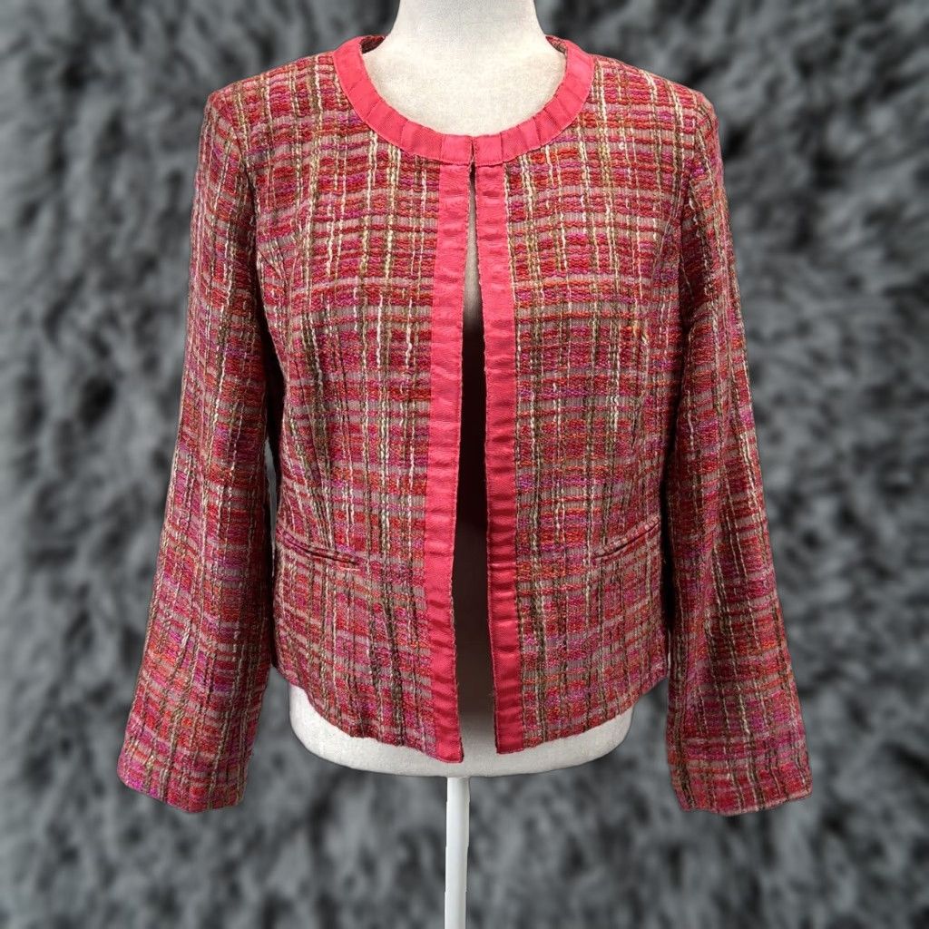 Vintage Chicos Tweed Blazer Jacket Size 1 US Medium Retro Ribbon Trim Single Close Size M / US 6-8 / IT 42-44 - 1 Thumbnail
