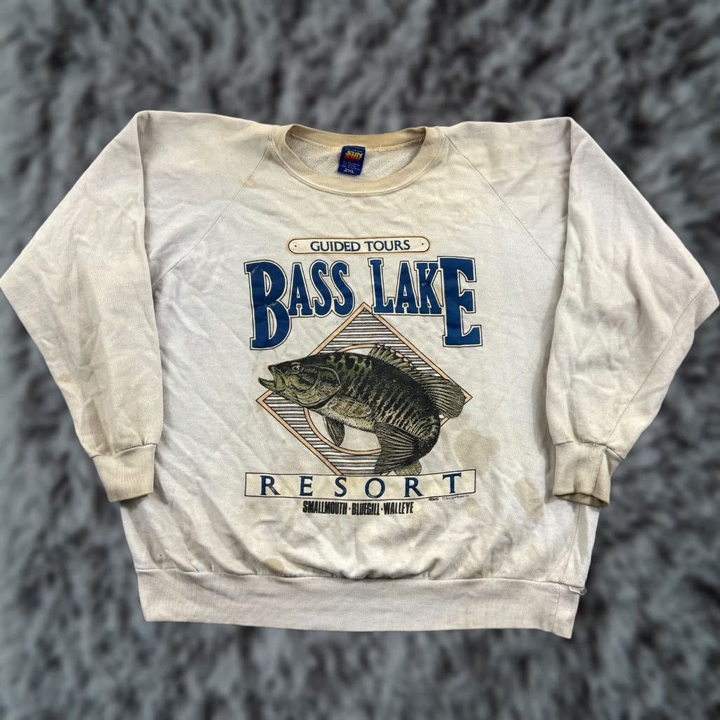 Vintage VINTAGE Sun Sweatshirt Crewneck 2XL Gray Graphic Print Fishing Outdoor 90s Size US XXL / EU 58 / 5 - 1 Thumbnail