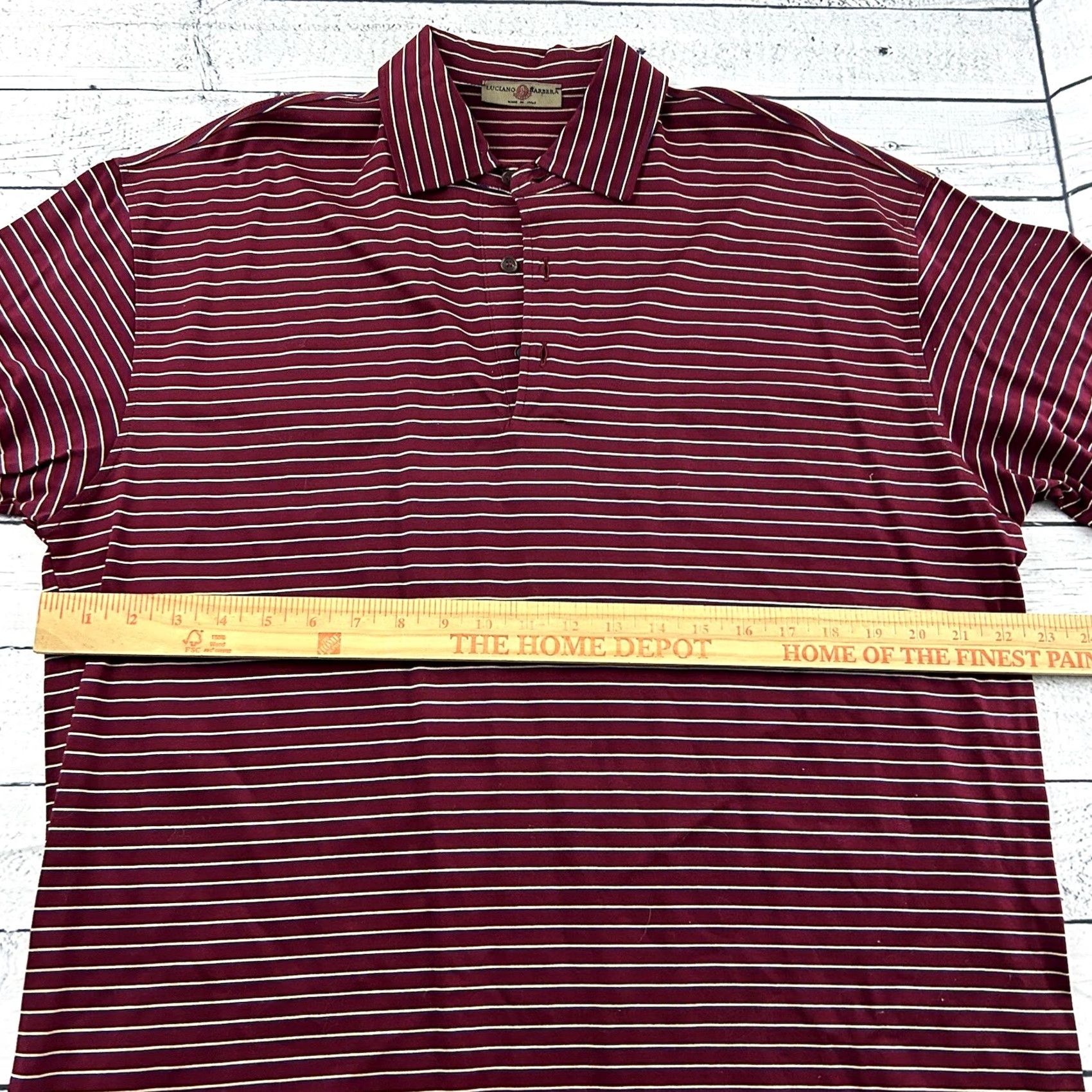 Vintage Luciano Barbera Short Sleeve Striped Polo Shirt Men's XL Maroon Red Shirt Mens XL Striped Polo Luciano Barbera Size US XL / EU 56 / 4 - 4 Thumbnail