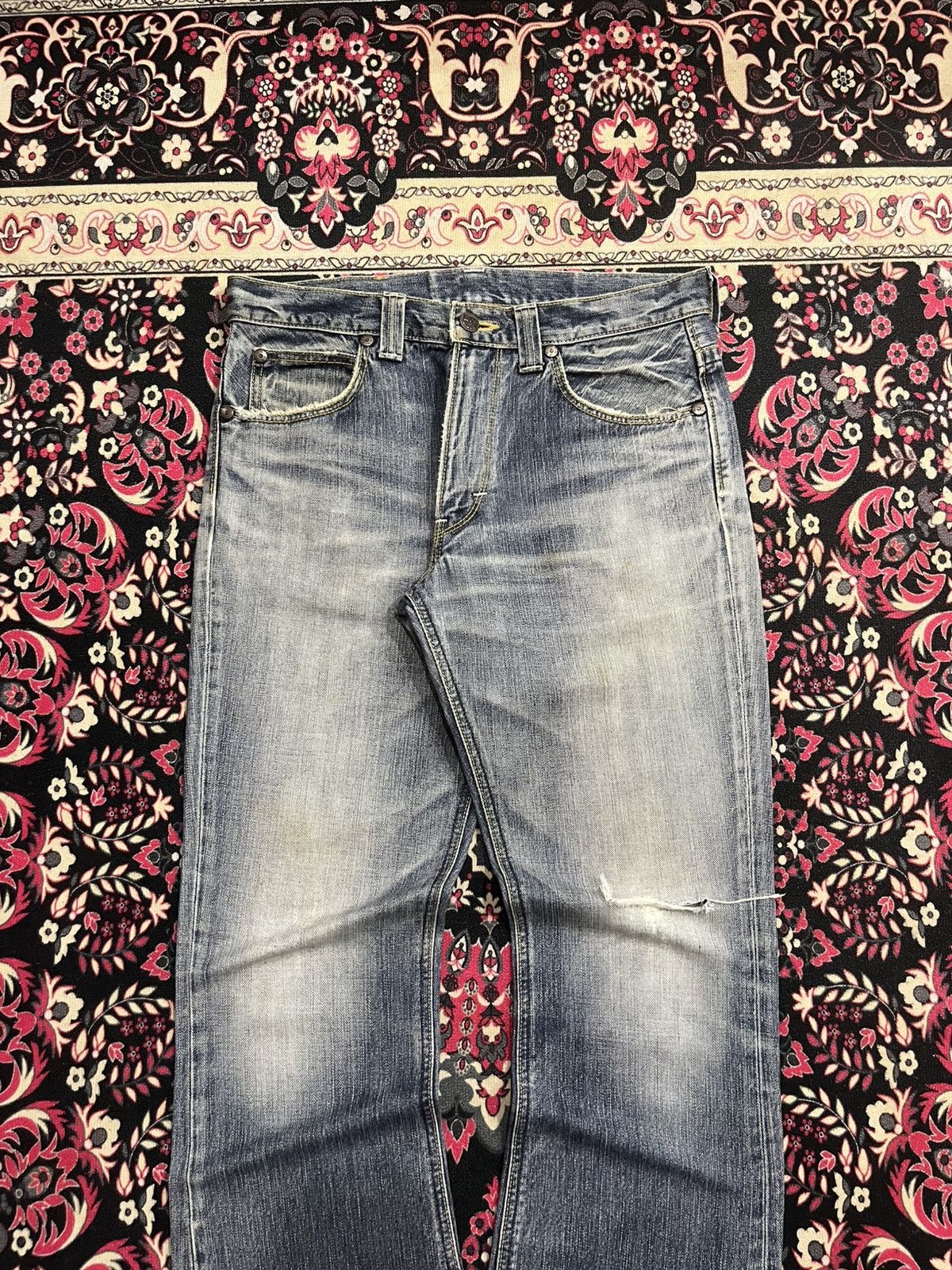 Lee Vintage Lee Riders Japan Made Blue Wash Distress Flare Jeans Size US 31 - 3 Thumbnail