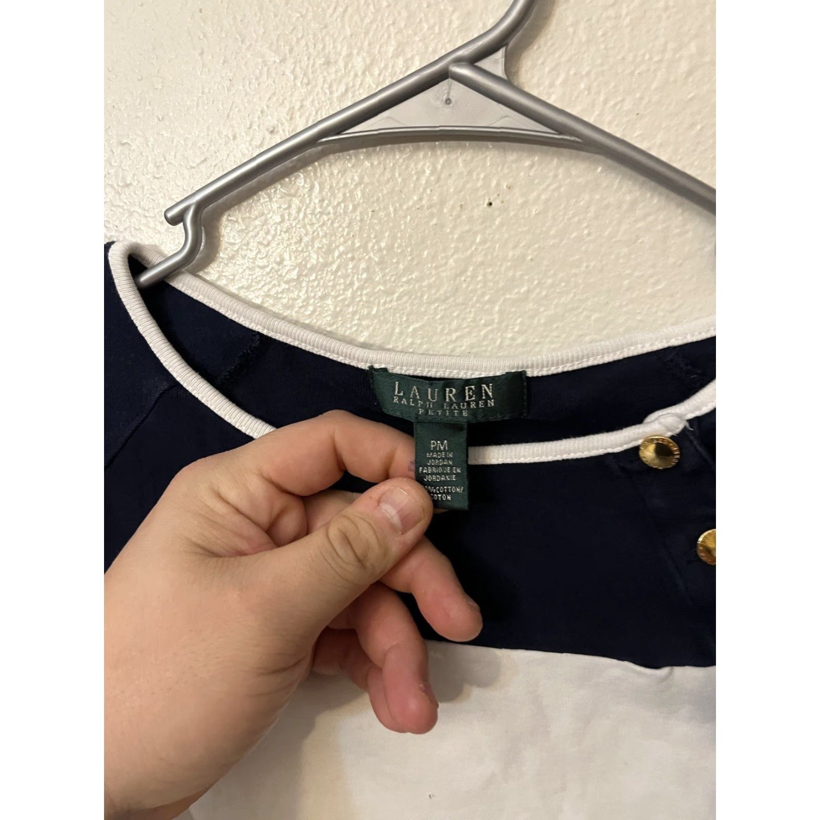 Ralph Lauren Ralph Lauren Shirt Navy Blue & White PM Nautical Stripe 100% Cotton Boatneck Pullover Women PM Shirt, Nautical, 3/4 Sleeve, Knit, Vintage? No. Size M / US 6-8 / IT 42-44 - 3 Thumbnail