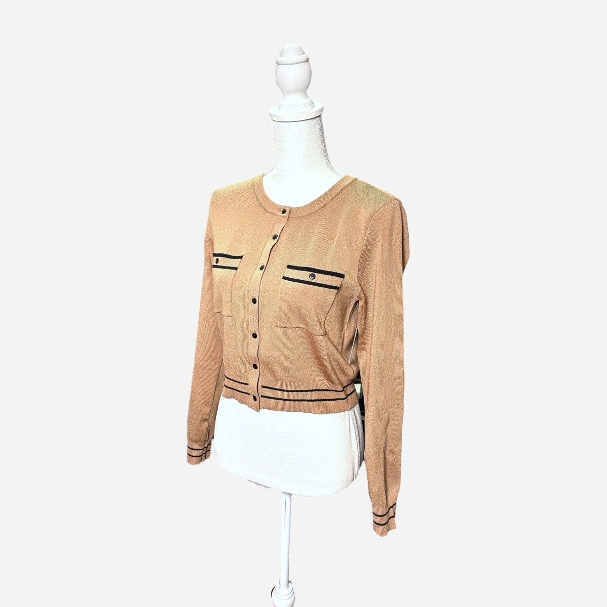 Laundry by Shelli Segal Laundry by Shelli Segal Camel Black Crew Neck Cardigan Sz M Size M / US 6-8 / IT 42-44 - 4 Thumbnail