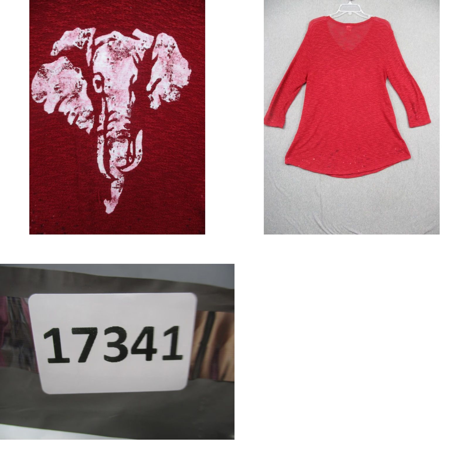 Vintage P. Michael Shirt Womens Large Red Tunic Elephant Print 3/4 Sleeve V Neck USA Size L / US 10 / IT 46 - 8 Thumbnail