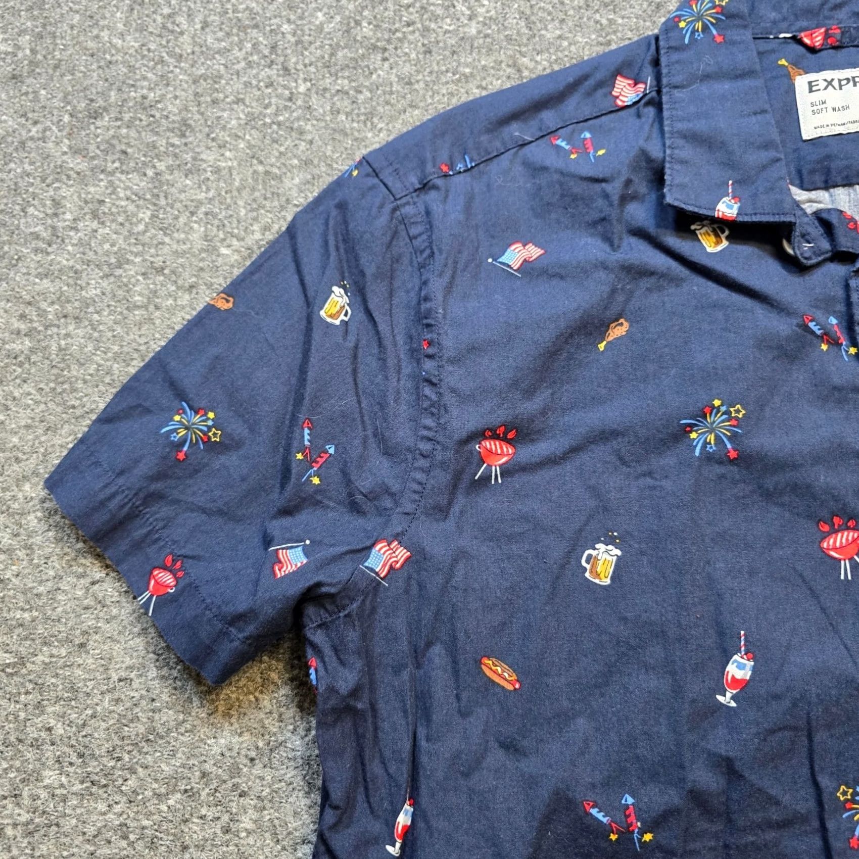 Express Express Shirt Mens Medium Blue Slim Fit Button Short Sleeve USA 4th Of July Size US M / EU 48-50 / 2 - 4 Thumbnail
