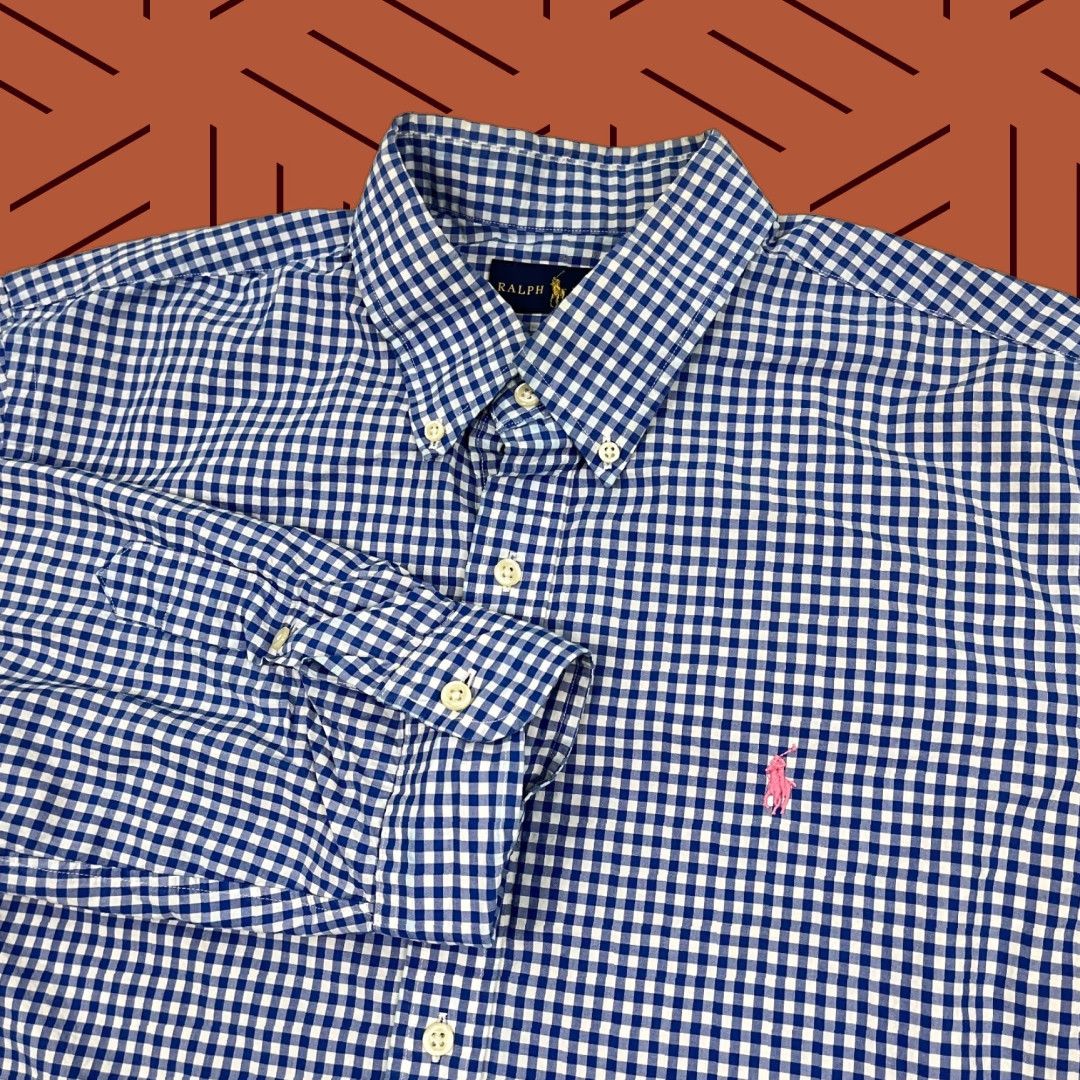 Ralph Lauren Ralph Lauren Shirt Mens XL White Blue Gingham Check Button-Down Pony Shirt Boys? Size 46R - 1 Thumbnail