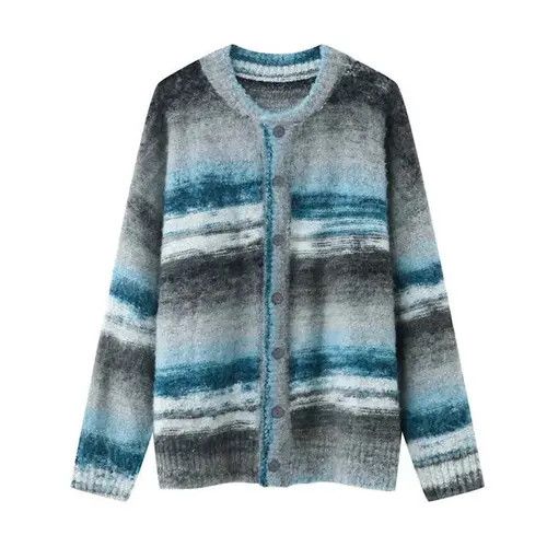 Aran Isles Knitwear Striped Knit Green Cardigan Sweater Cute y2k Size US L / EU 52-54 / 3 - 3 Thumbnail
