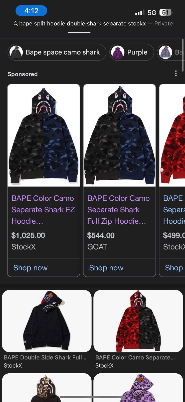 Bape BAPE Separate Shark Hoodie Blue & Black Camo Size US M / EU 48-50 / 2 - 11 Thumbnail