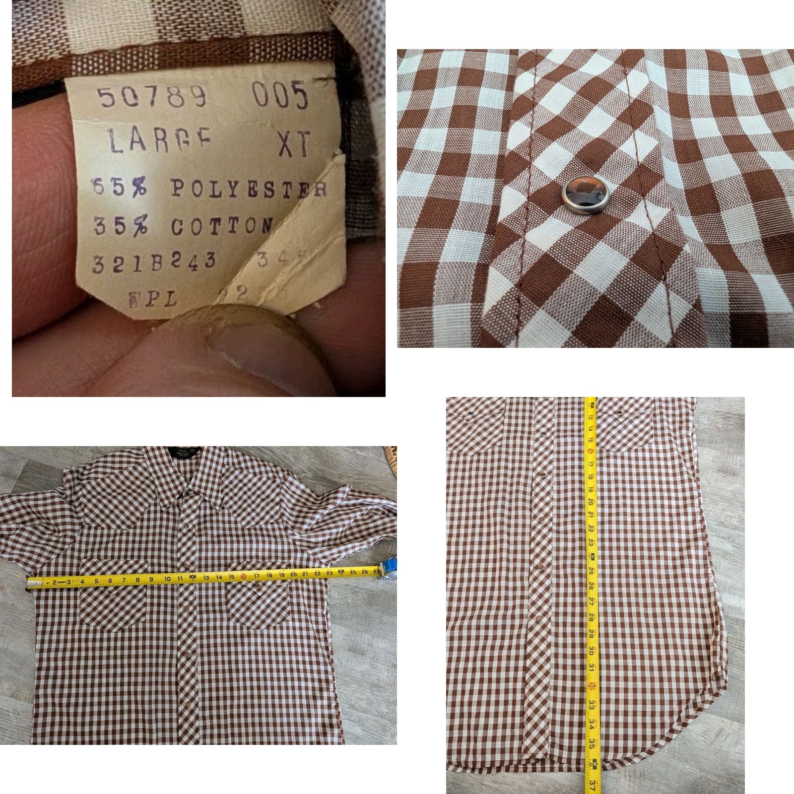 Sears Vintage Sears Western Wear Pearl Snap Shirt Brown Plaid Check XL Tall Mens Size US XL / EU 56 / 4 - 8 Thumbnail