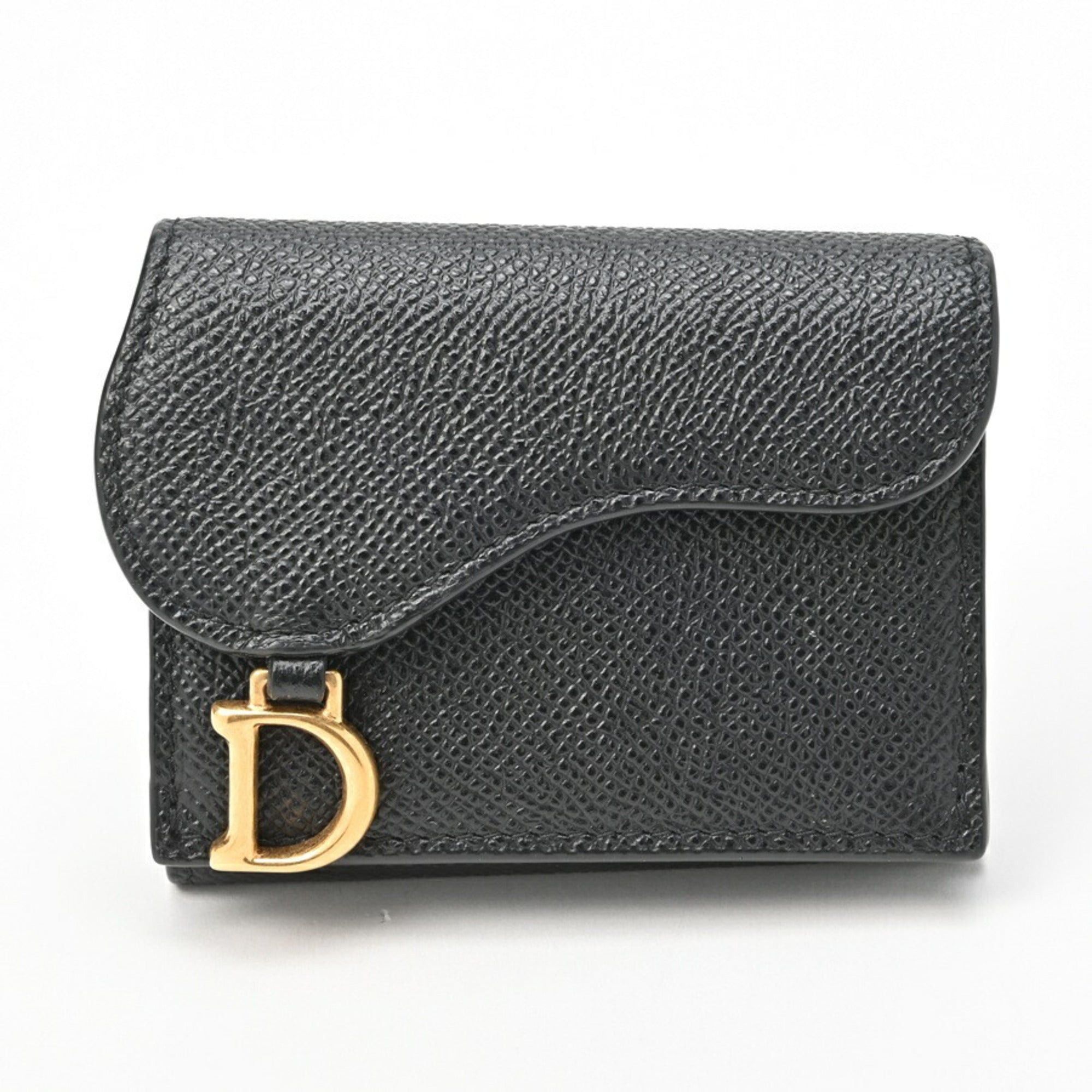 image of Christian Dior Dior Saddle Compact Wallet Trifold S5653Cbaa Grained Calfskin S-155072 in Black, Wom