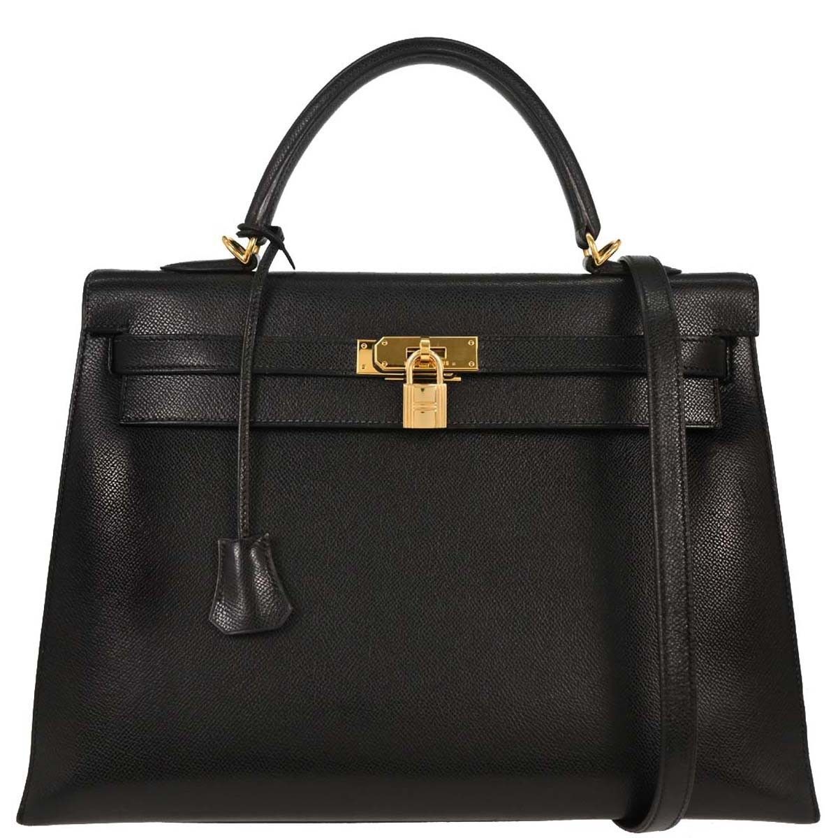 Hermes Hermes Kelly Handbag Black Courchevel with Palladium Hardware Size ONE SIZE - 1 Thumbnail