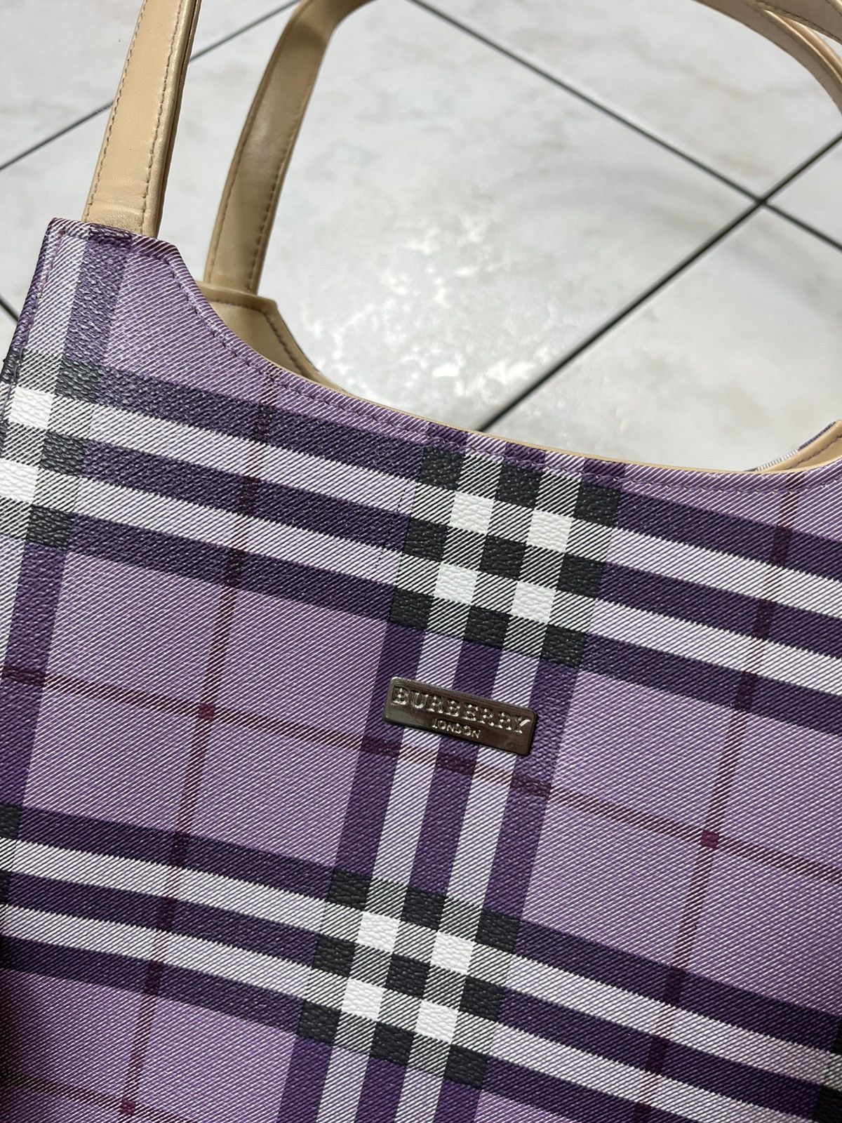 Vintage Burberry 90s leather big bag handbag nova checked