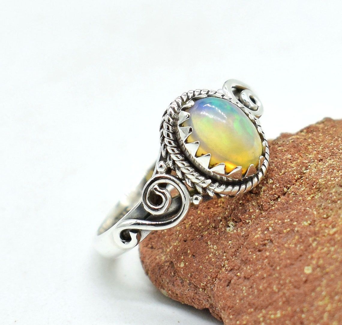 Handmade Natural Ethiopian Opal Ring: 925K Silver, October Birthstone Size ONE SIZE - 2 Thumbnail