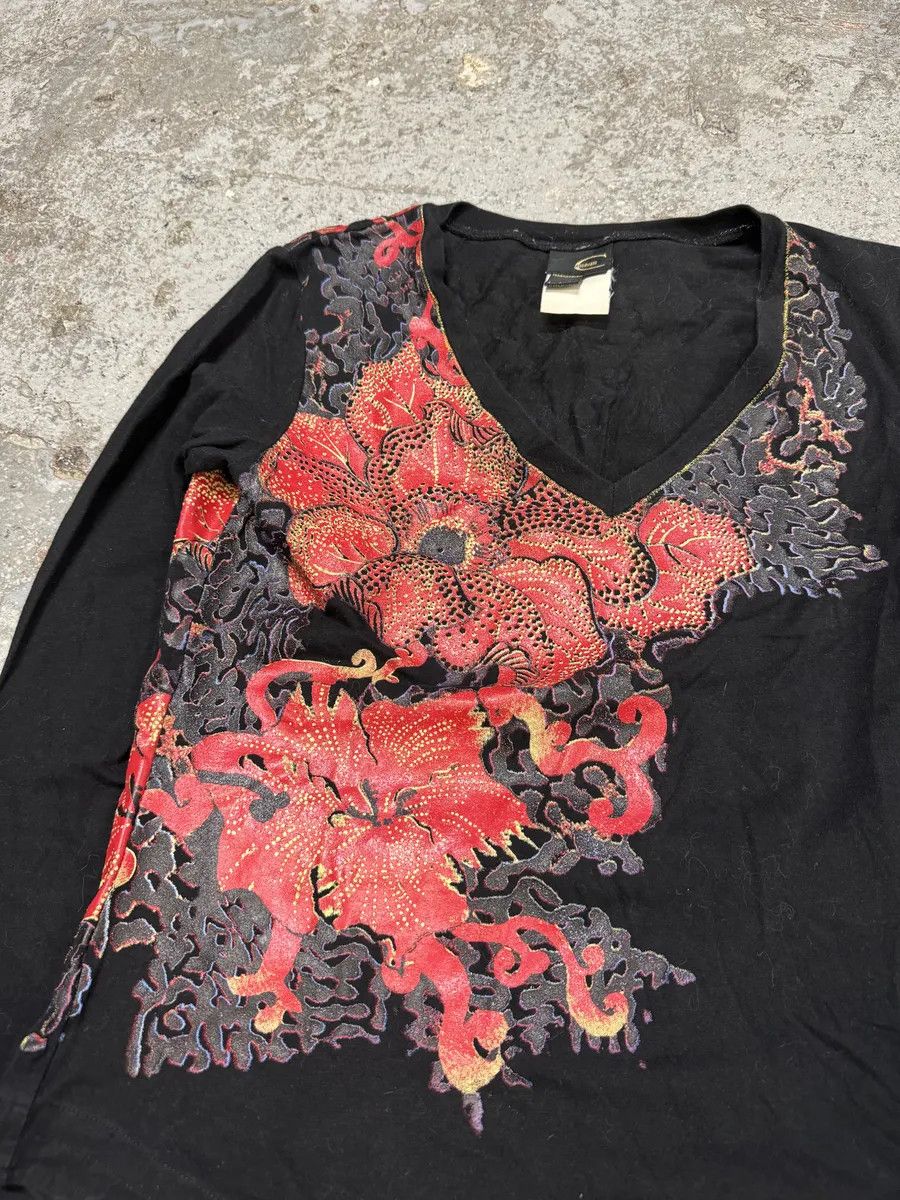 Just Cavalli × Vintage 2000s Cavalli Floral V Neck Black Longsleeves Size S / US 4 / IT 40 - 6 Thumbnail
