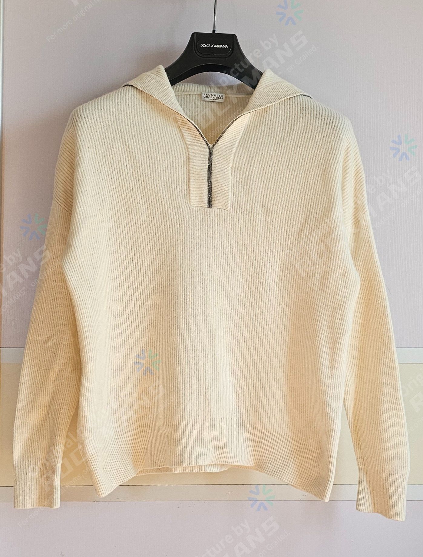 Brunello Cucinelli Beige Cashmere Rib Knit Hooded Sweater S, Men's
