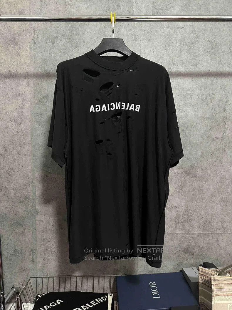 Balenciaga Balenciaga 24FW Embroidered Logo Hole T-Shirt. | Grailed