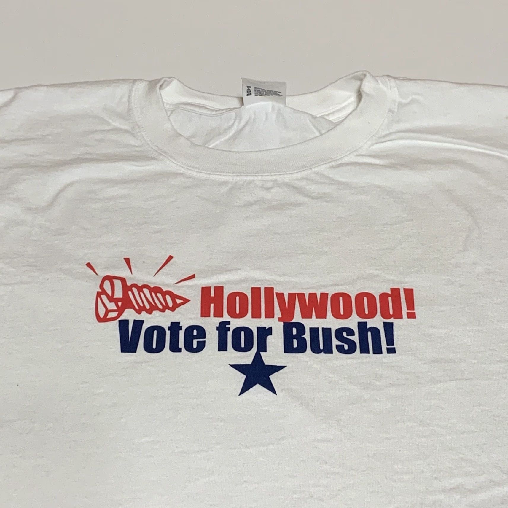 Anvil Screw Hollywood Vote For Bush White T Shirt XL George W Anvil Men Regular Crew Neck Short Sleeve Cotton T-Shirt White 90s Presidential Theme Mens Size US XL / EU 56 / 4 - 2 Thumbnail