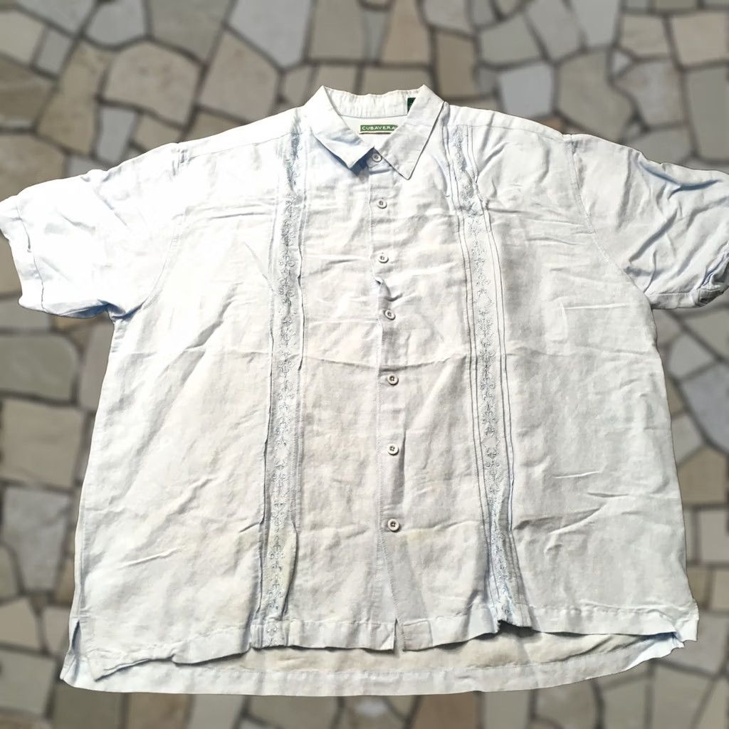 Cubavera Cubavera Blue Floral Embroidered Short Sleeve Button Up Shirt XL Men Size US XL / EU 56 / 4 - 1 Thumbnail
