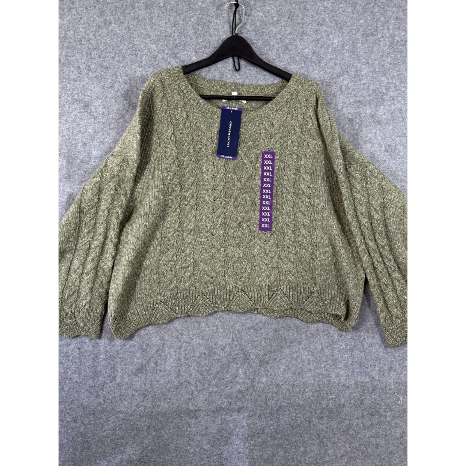 Lucky Brand Lucky Brand Sweater Womens 2XL Olive Green Cable-Knit Scalloped Hem NWT Comfort Casual Size XXL / US 16-18 / IT 52-54 - 3 Thumbnail