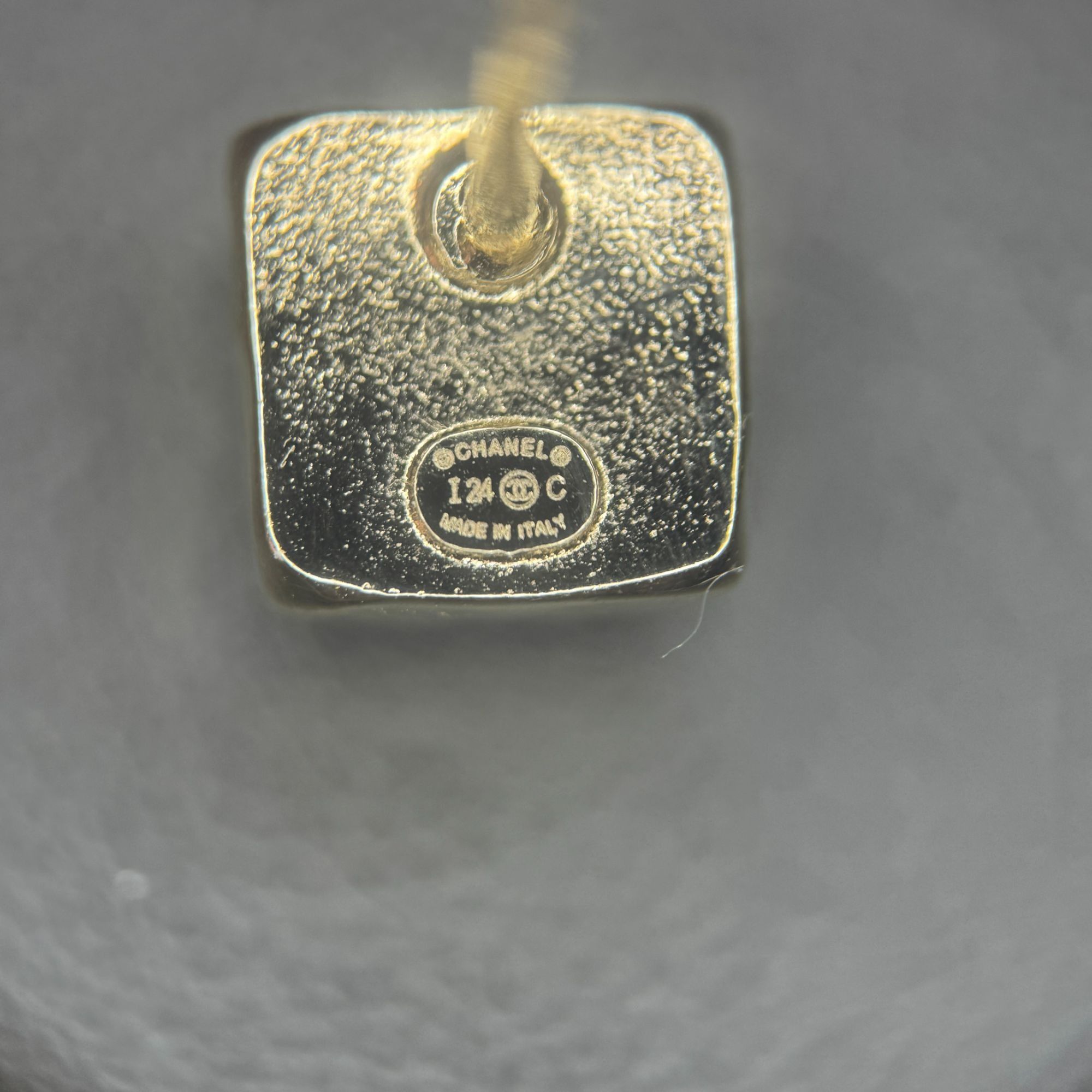 Chanel Chanel Gold-Tone Square Stud Earrings With Rhinestone CC Log Size ONE SIZE - 2 Thumbnail