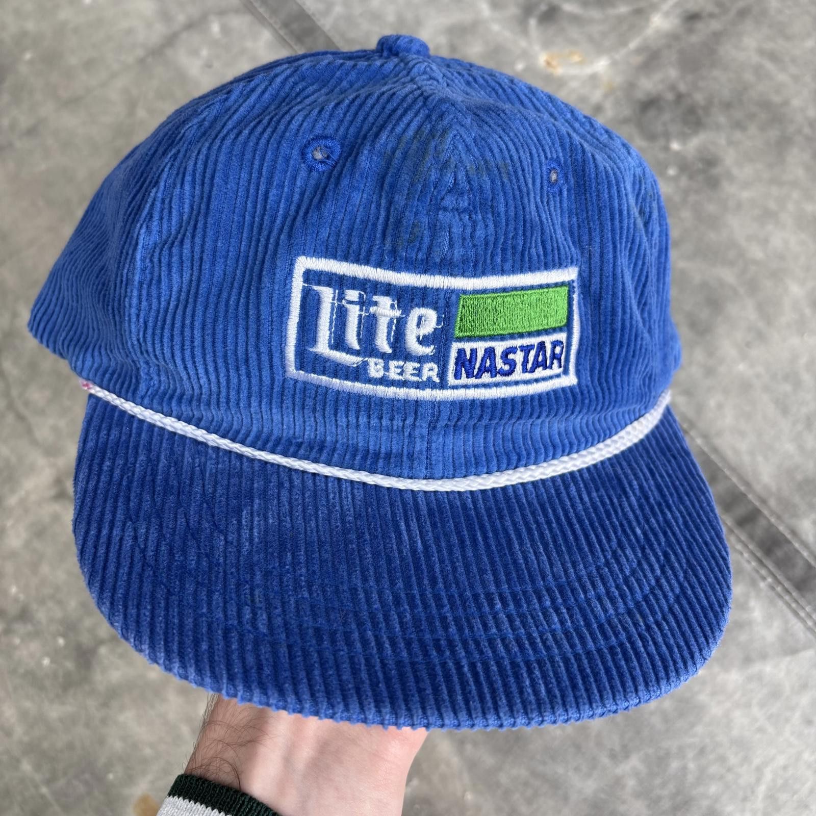 Vintage Vintage 80s Corduroy Miller Lite Beer NASTAR Ski Rope Hat Size ONE SIZE - 1 Thumbnail