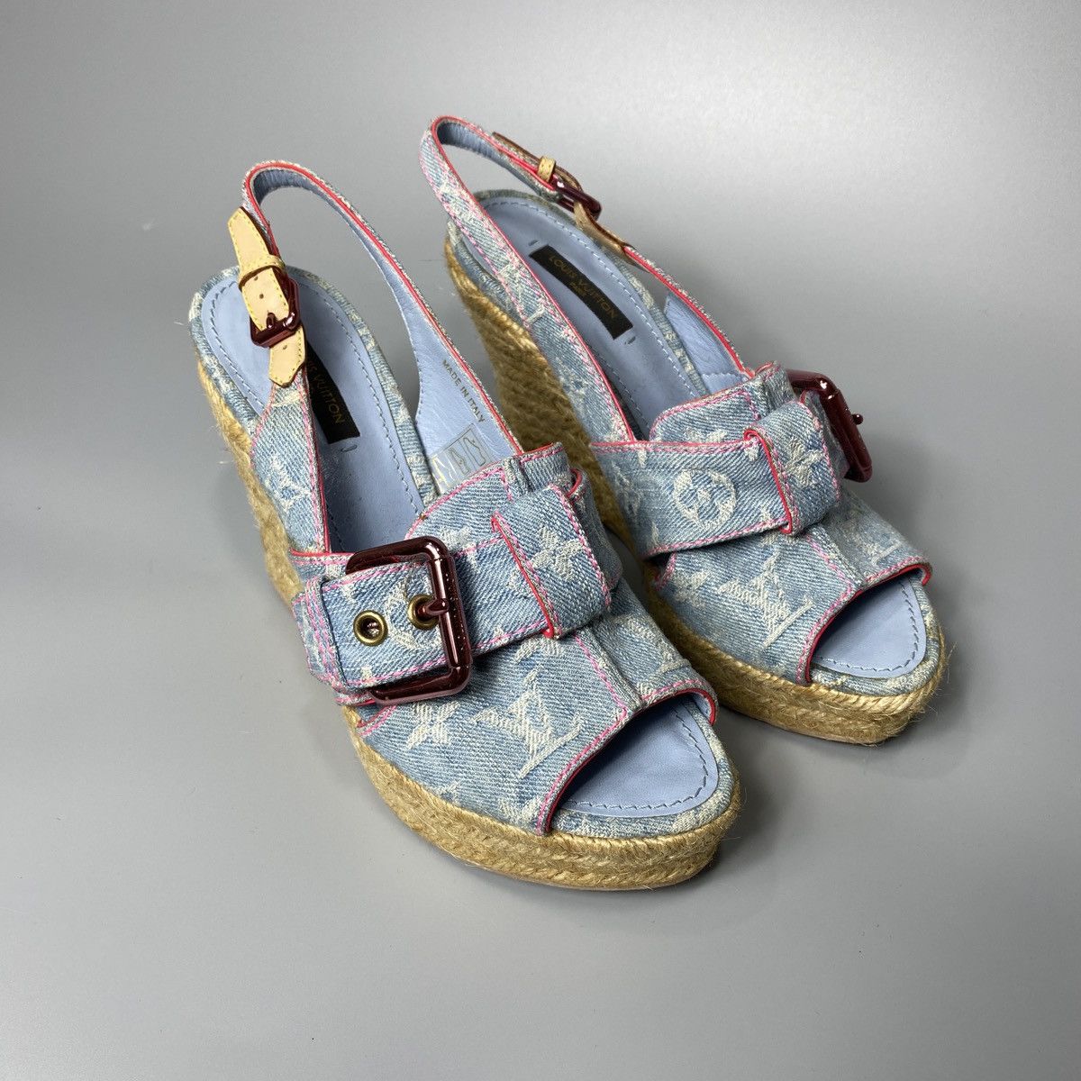 Louis Vuitton Bleached Monogram Denim Wedge Sandals Size US 7 / IT 37 - 2 Thumbnail