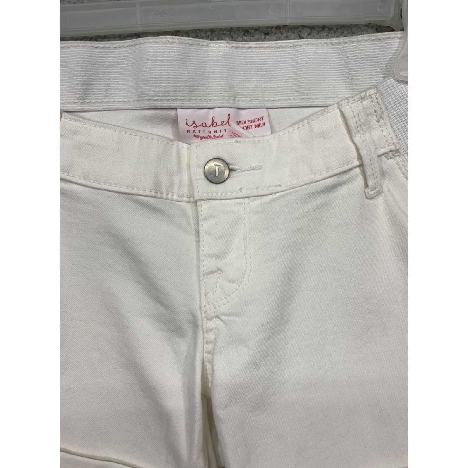 Vintage Isabel Maternity Midi Short White Cuffed 2 Back Pockets Belt Loops NWT Size 4 Denim Cotton Polyester Spandex Women Casual Front Flat Size 27" / US 4 / IT 40 - 2 Thumbnail