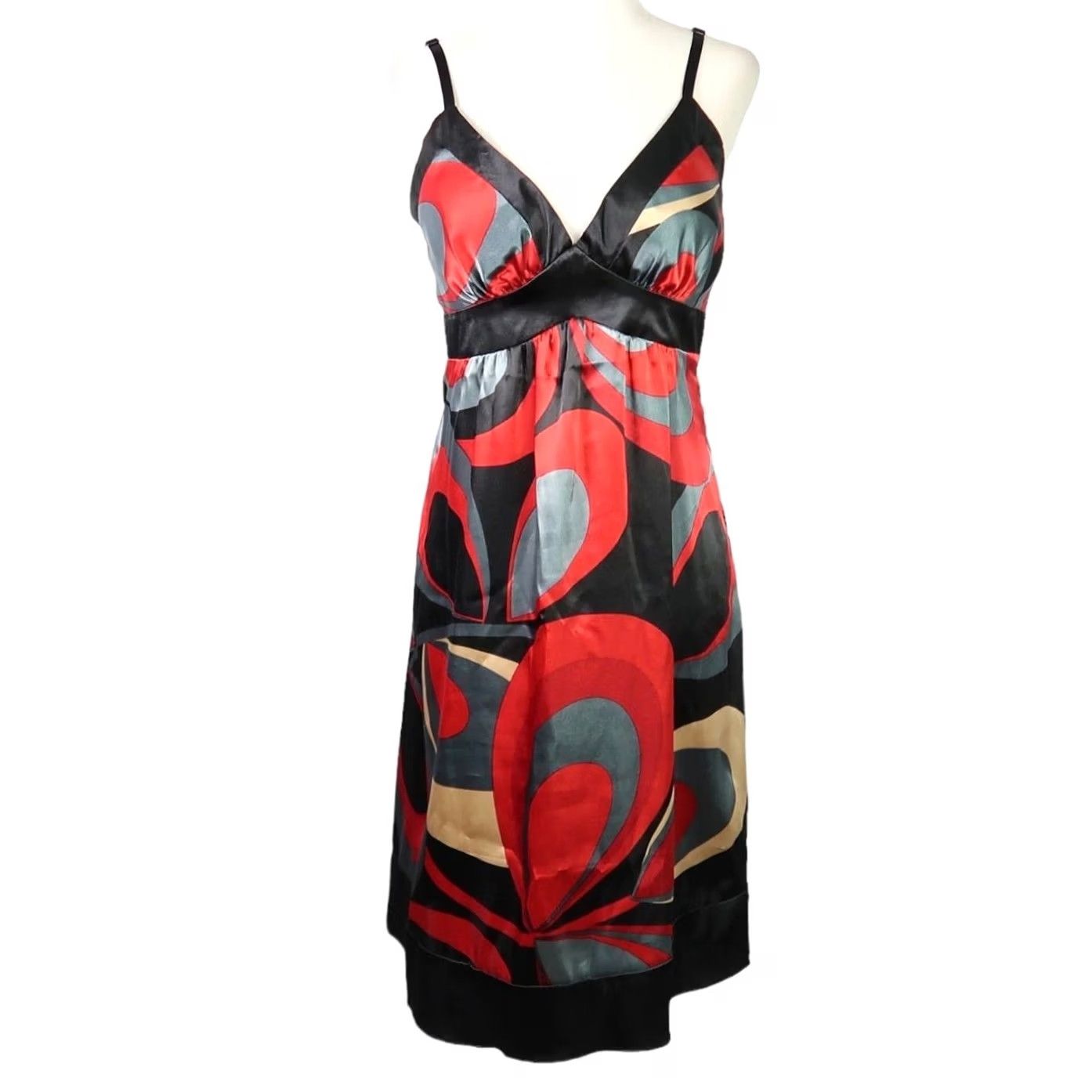 Halo VINTAGE Halo dress M black and red abstract swirl scarf print satin mini 90s Women Size M / US 6-8 / IT 42-44 - 2 Thumbnail